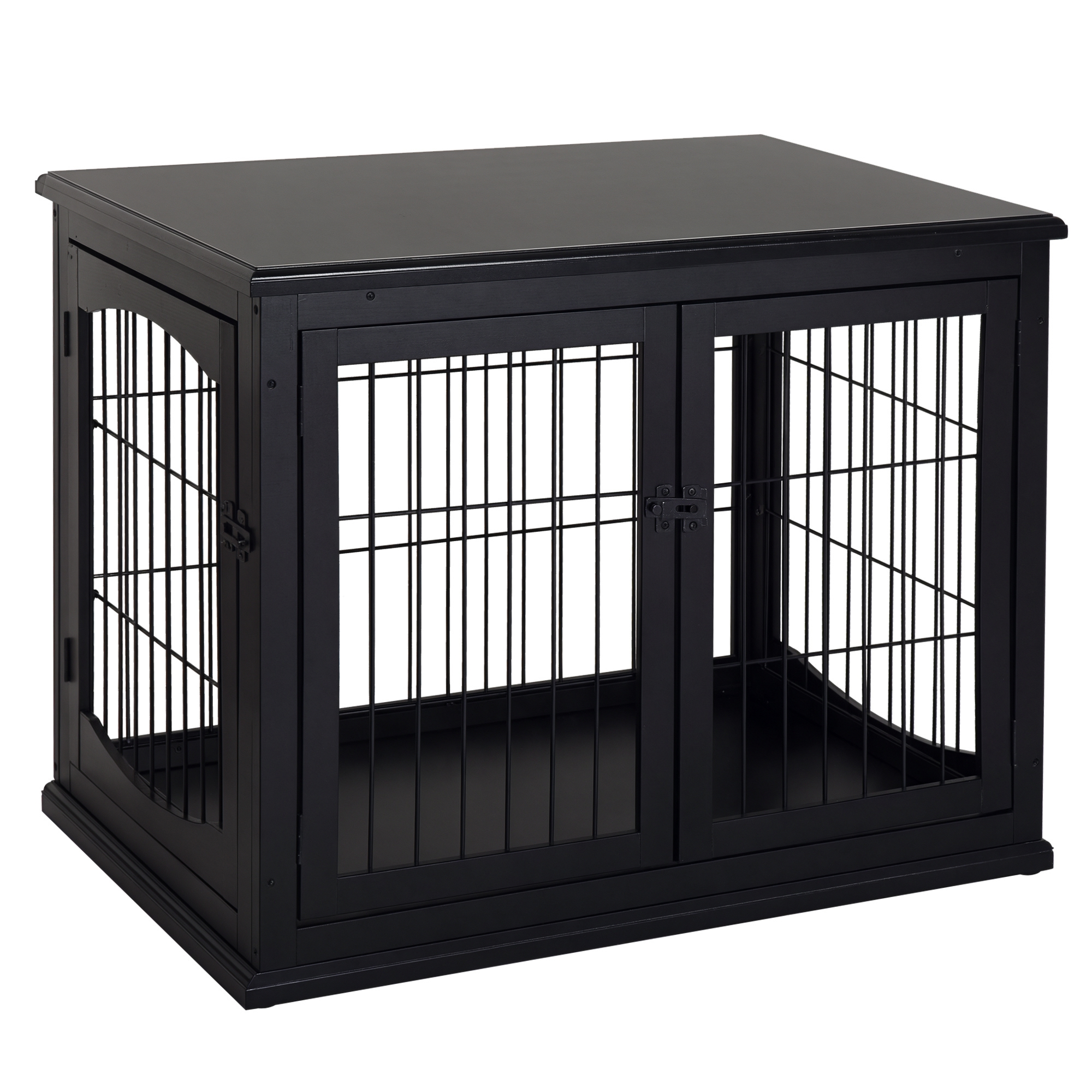 PawHut Cușcă pentru câine animale cușcă din MDF clasa E1 3 uși cu siguranță max. 30 Kg dim. 81L x 58l x 66Î cm negru | Aosom Romania