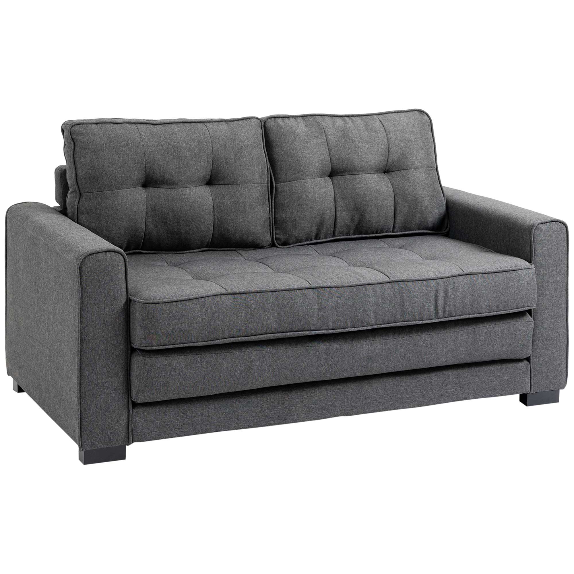 HOMCOM Canapea Extensibilă Pat de 2 Locuri Canapea din Material Textil cu Funcție de Pat Set de Canapele Tip Poliester Lin Lemn Cauțiucat Gri 147,5 x 75 x 85 cm | Aosom Romania