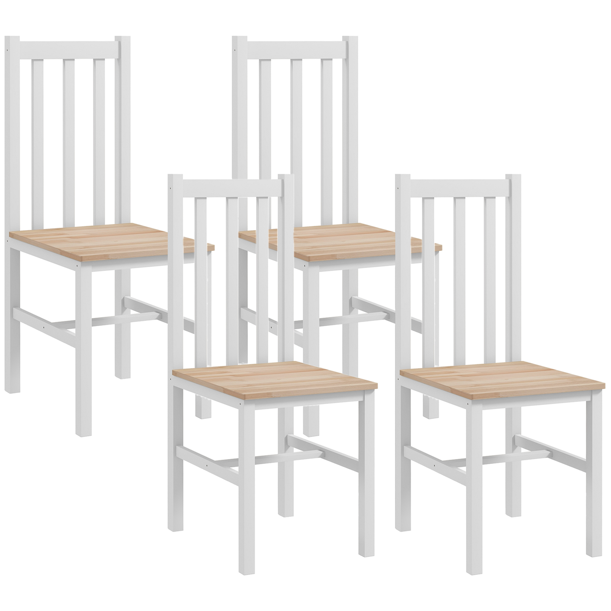 HOMCOM Set de 4 scaune de bucătărie, Scaune de masă Scaune de living, Lemn masiv, design modern, 38,5 cm x 47,5 cm x 99 cm, Natural | Aosom Romania