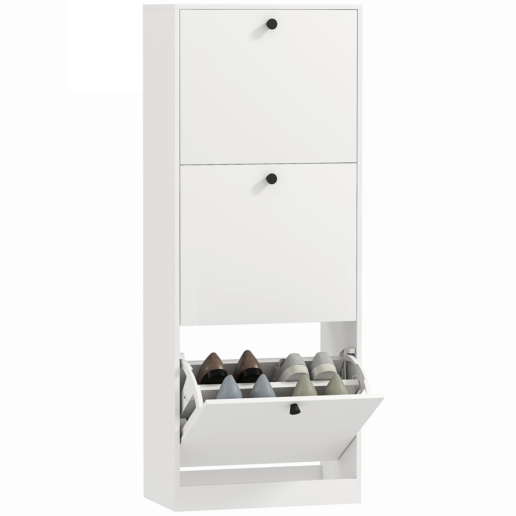 Mobilier pentru pantofi HOMCOM, 3 sertare, pentru pana la 12 perechi de pantofi, PAL, Alb | Aosom Romania