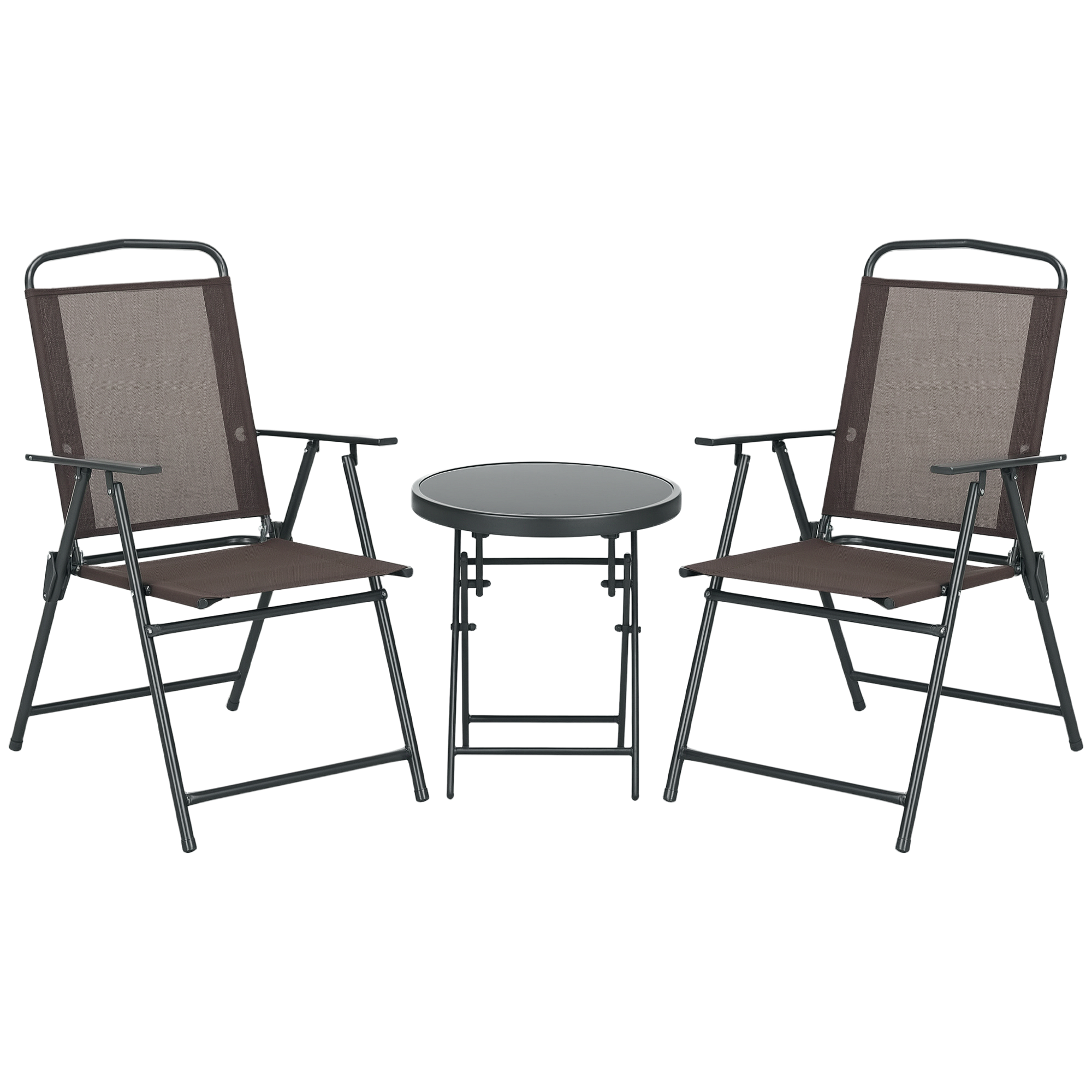 Outsunny Set de Bistro 3 Piese din Metal Rezistent la Intemperii Set Mobilier de Grădină cu masă pliabilă scaune de grădină Maro | Aosom Romania