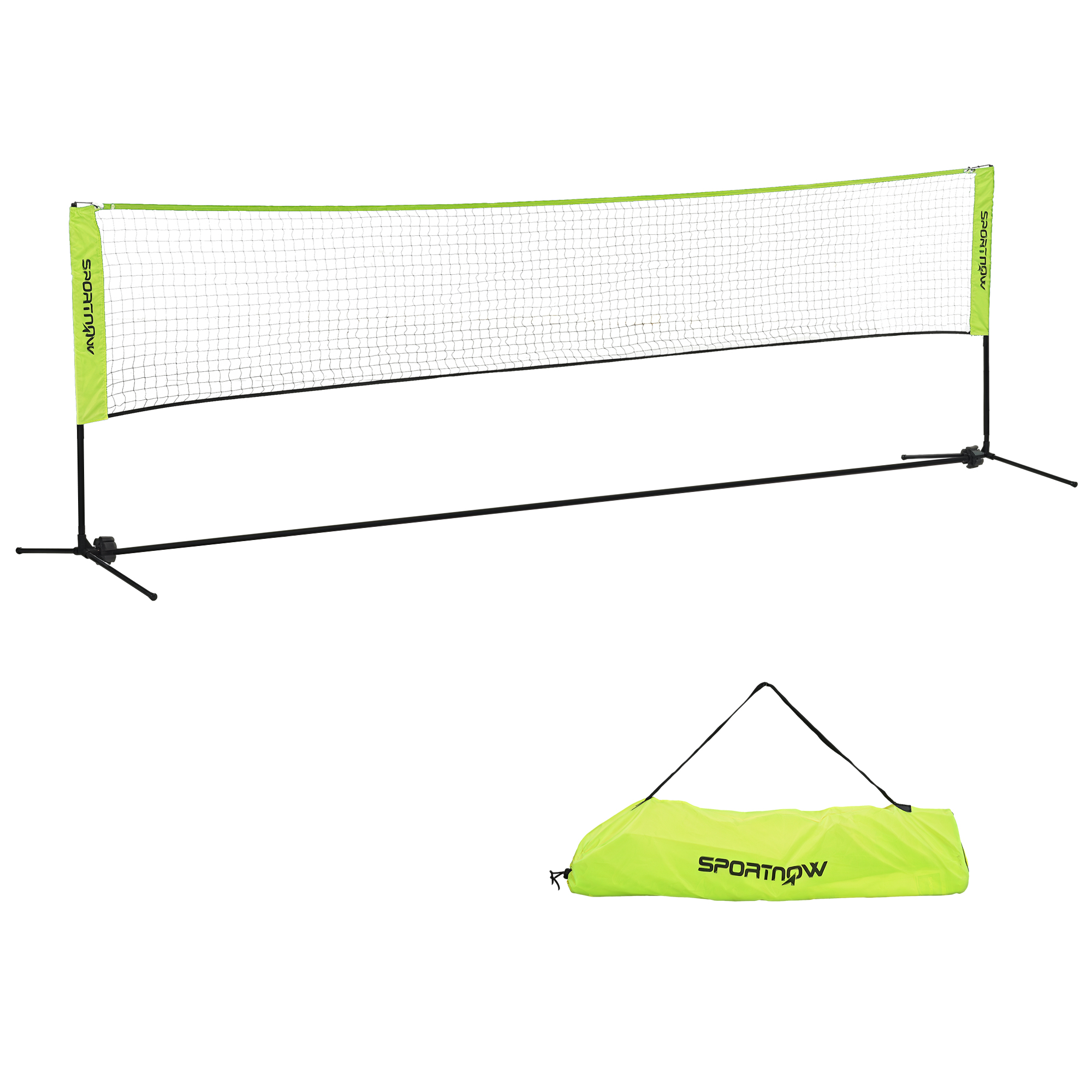 SPORTNOW Plasă de badminton, plasă portabilă, înălțime ajustabilă 107-155 cm, cu geantă de transport, cadru metalic, negru, galben | Aosom Romania