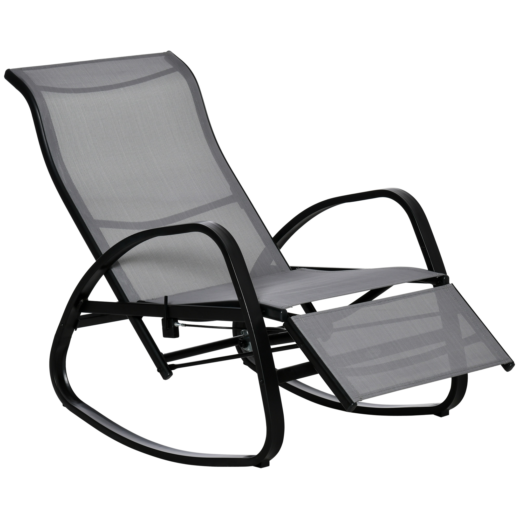 Outsunny Fotoliu suspendat Leagăn cu spătar și suport pentru picioare reglabil, pentru grădină, greutate suportată până la 160 kg, texteline gri 90 x 64 x 96,5 cm | Aosom Romania