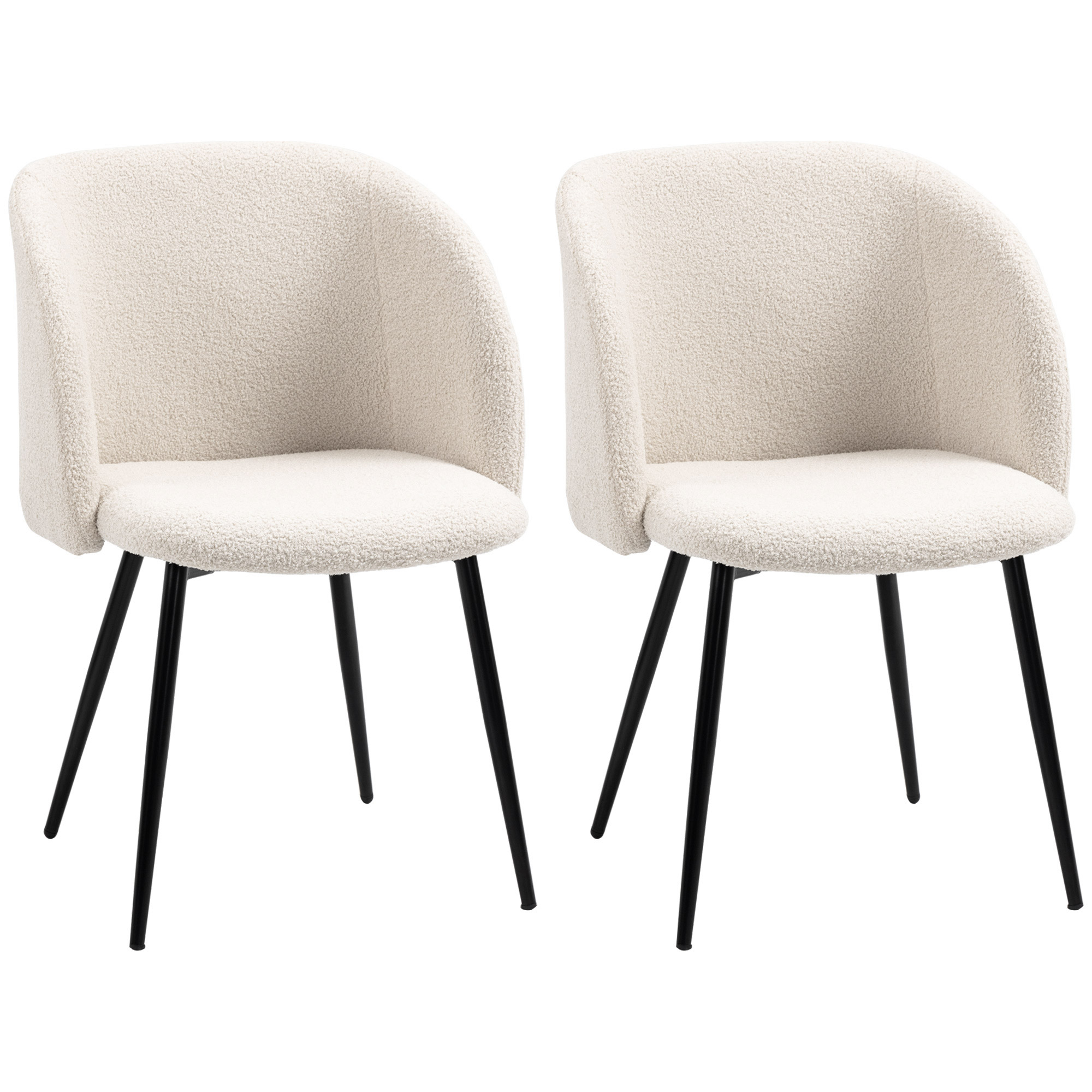 HOMCOM Lot de 2 scaune de sală de mese cu spătar din material textil efect lână buclată și picioare din oțel 55 x 62 x 80 cm bej negru | Aosom Romania