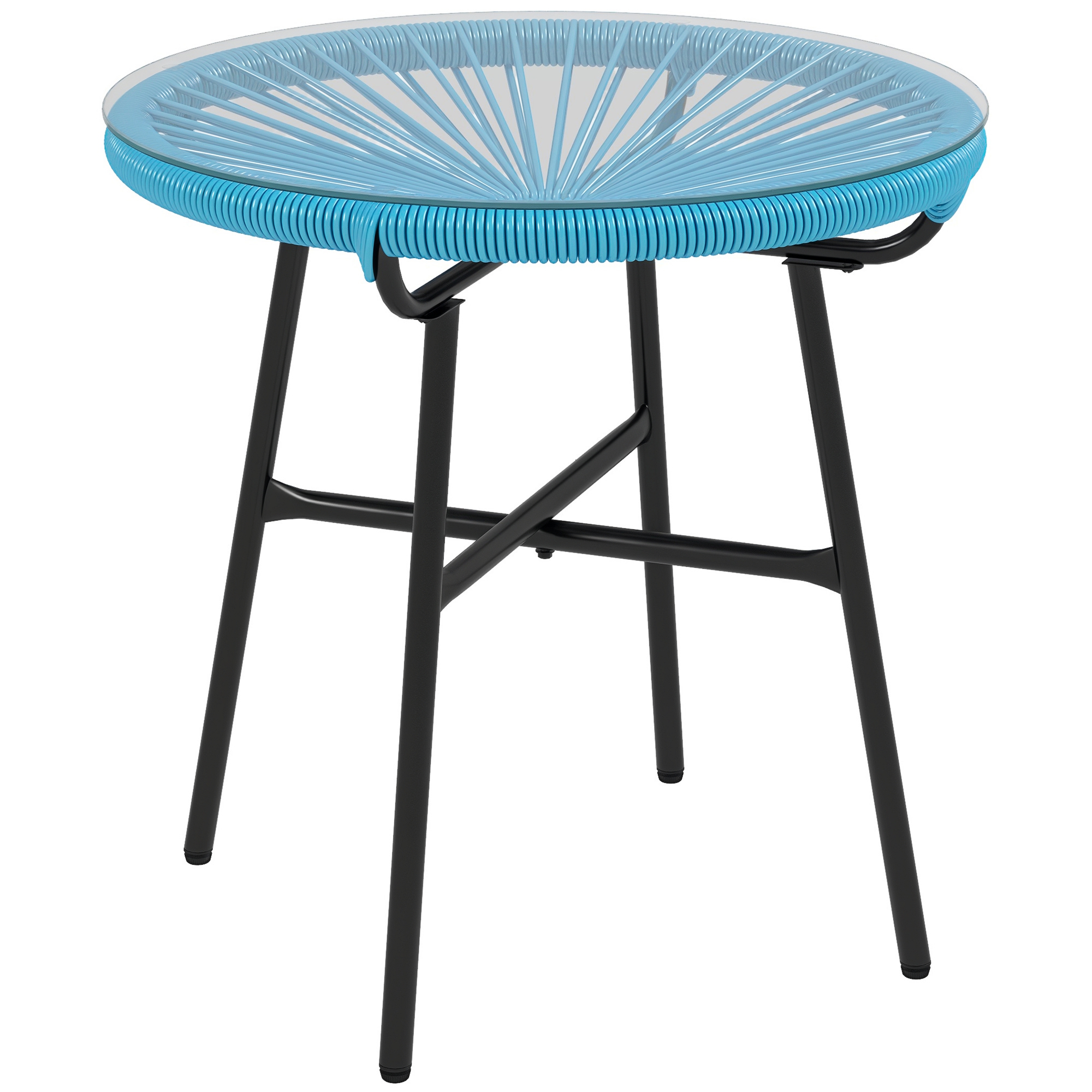 Outsunny Masă de cafea rotundă de grădină din rășină imitând rattanul metal și blat sticlă temperată Ø 50 x 50H cm | Aosom Romania