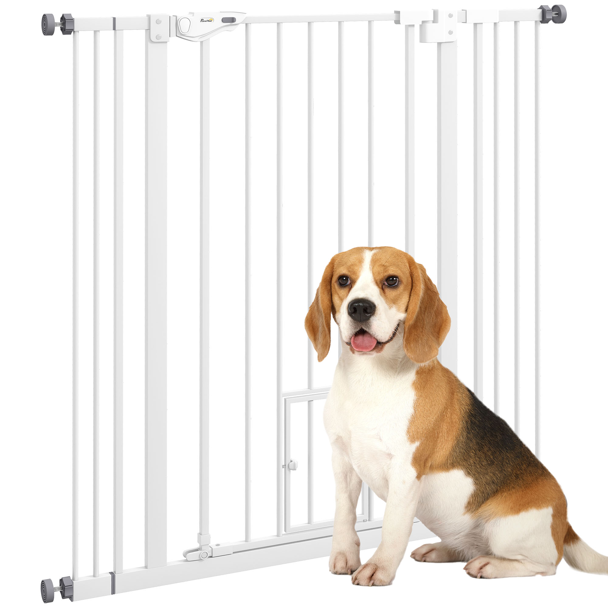 PawHut Barieră de siguranță pentru animale de 104,1H cm cu poartă închidere automată sistem dublu de blocare alb | Aosom Romania