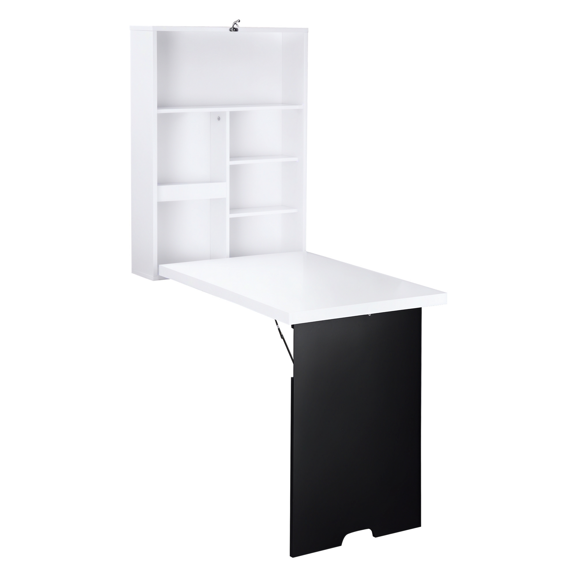 HOMCOM Birou de perete, blat pliabil, 5 rafturi, 60x94,5x147cm, Negru/Alb | Aosom Romania