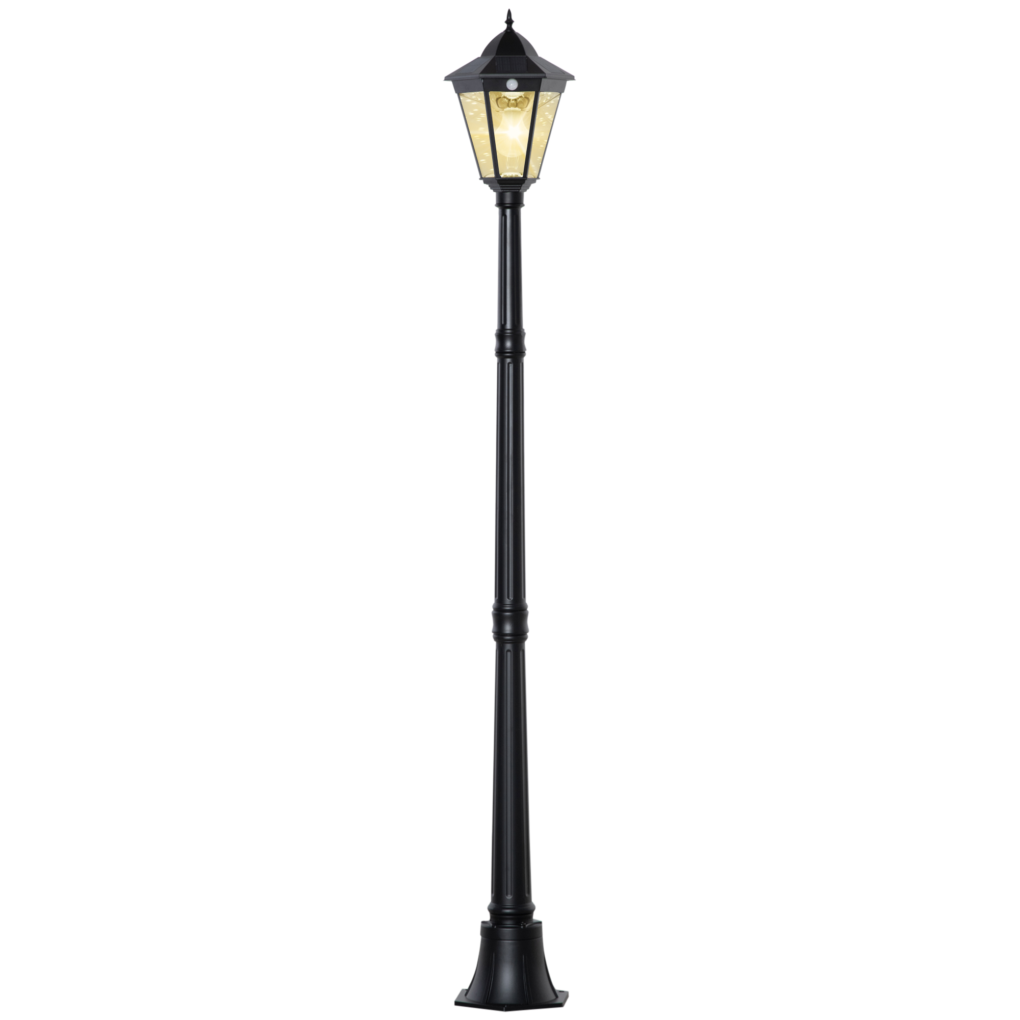 Outsunny Lampa de Gradina cu Celule Solare din Sticla Securizata, Iluminat Exterior 194 cm Inaltime, Lampa de Gradina cu 19 LED-uri 130 Lumen 3000K pentru Gradina, Decor Balcon, Negru | Aosom Romania