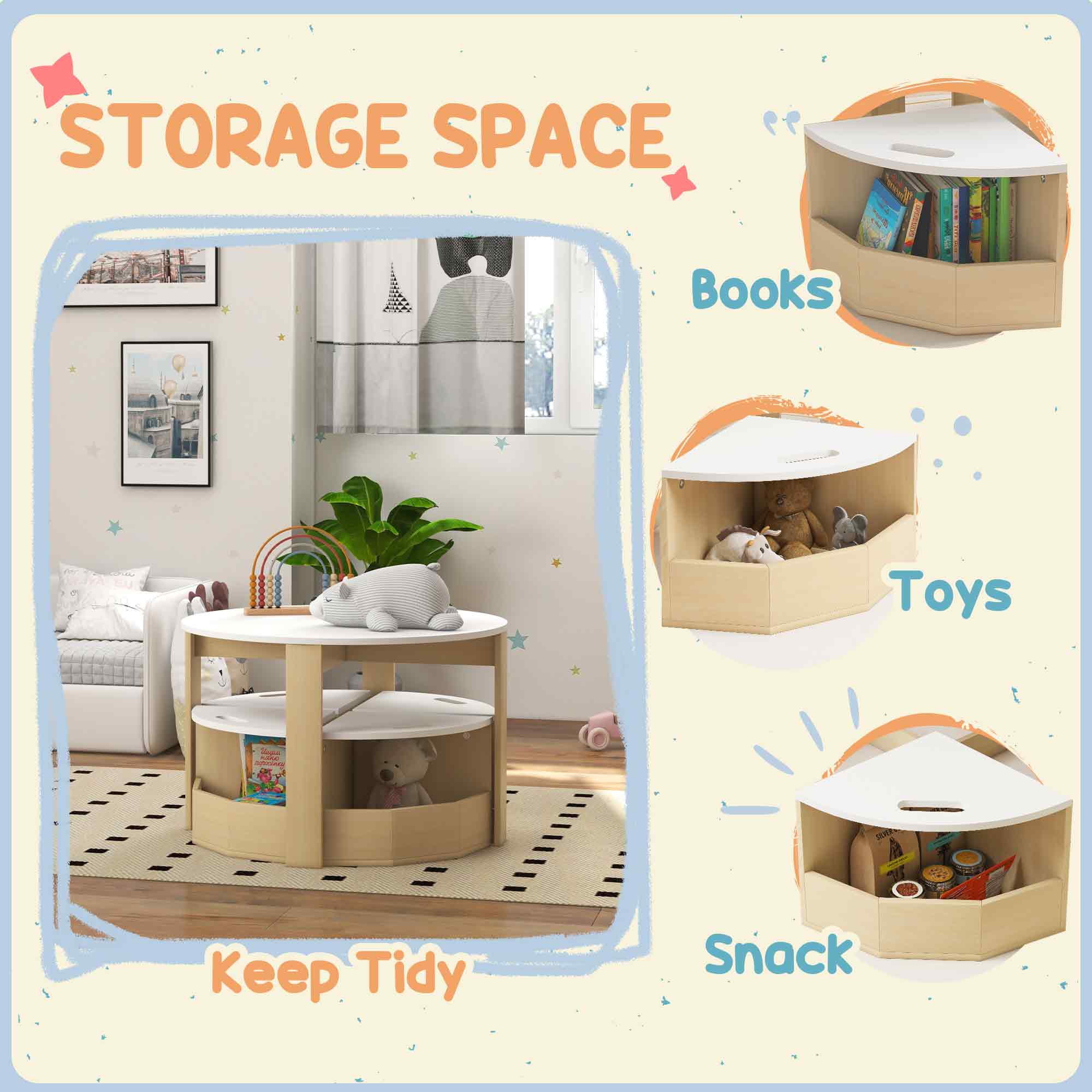 AIYAPLAY Five-Piece Kids Table and Chairs Set with Storage, for Ages 3-8 Years, White 6