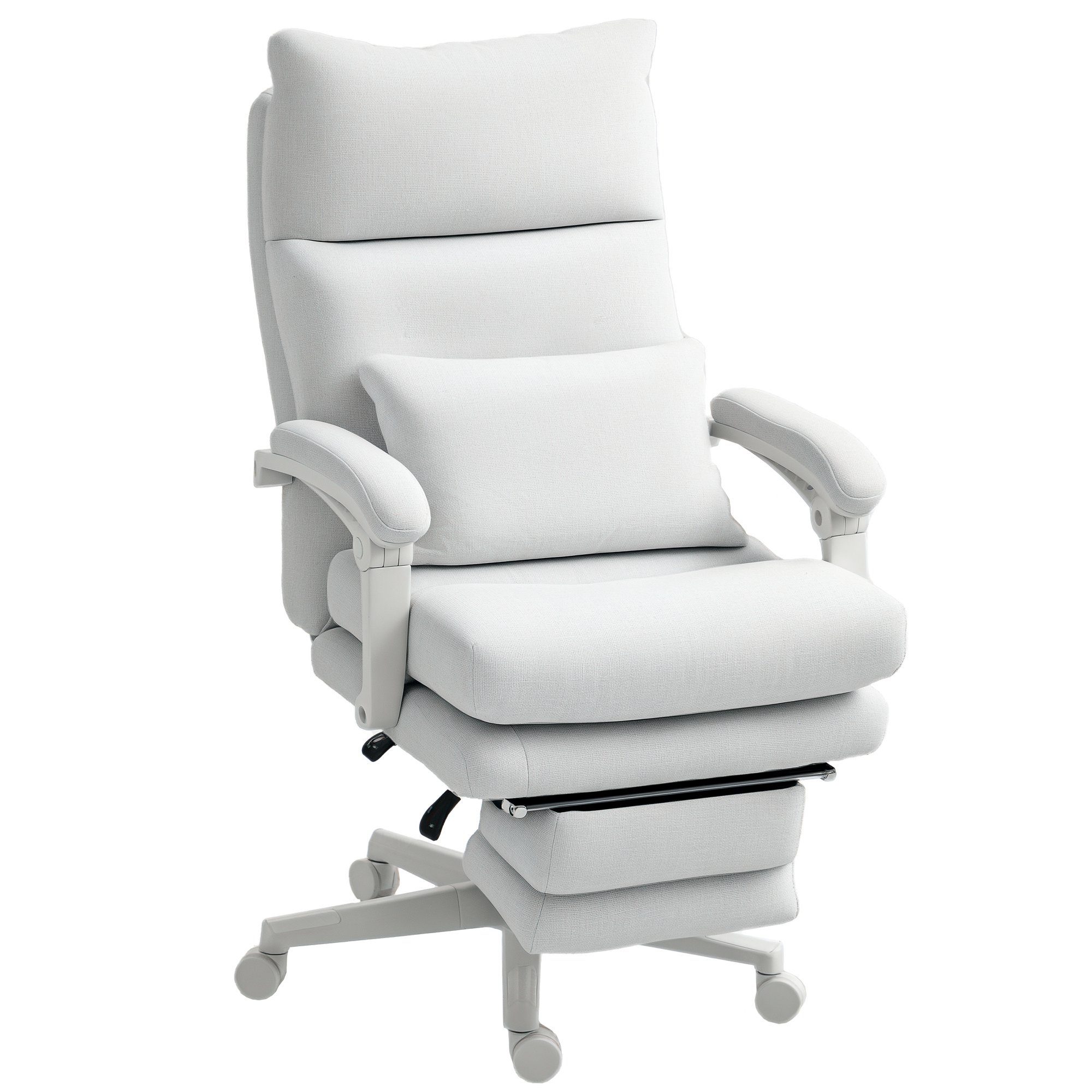 HOMCOM Scaun rotativ, aspect de in, ajustabil în înălțime, cu înclinare de 160 de grade, suport pentru picioare, crem | Aosom Romania