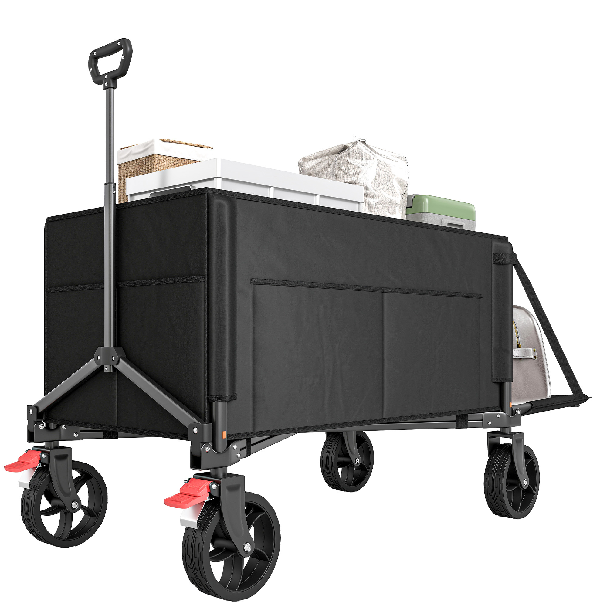 Outsunny Cărucior de grădină pliabil 150 L, cărucior de transport de plajă mâner reglabil buzunare laterale 85 x 50 x 90 cm negru | Aosom Romania