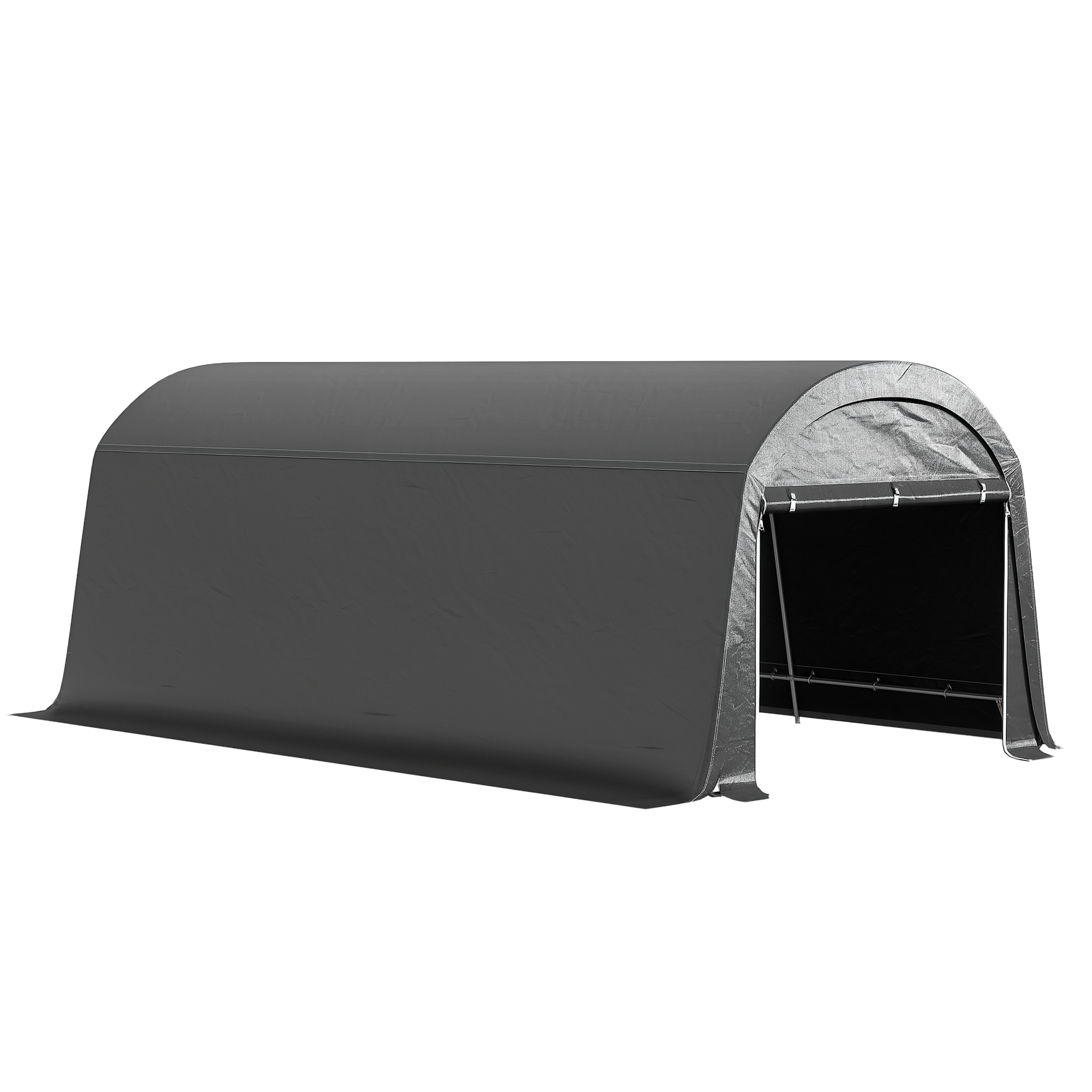 Outsunny Magazie de gradina cu plasa din plastic, cort pentru unelte, garaj pliabil, 300L x 600B x 230H cm, Gri inchis | Aosom Romania