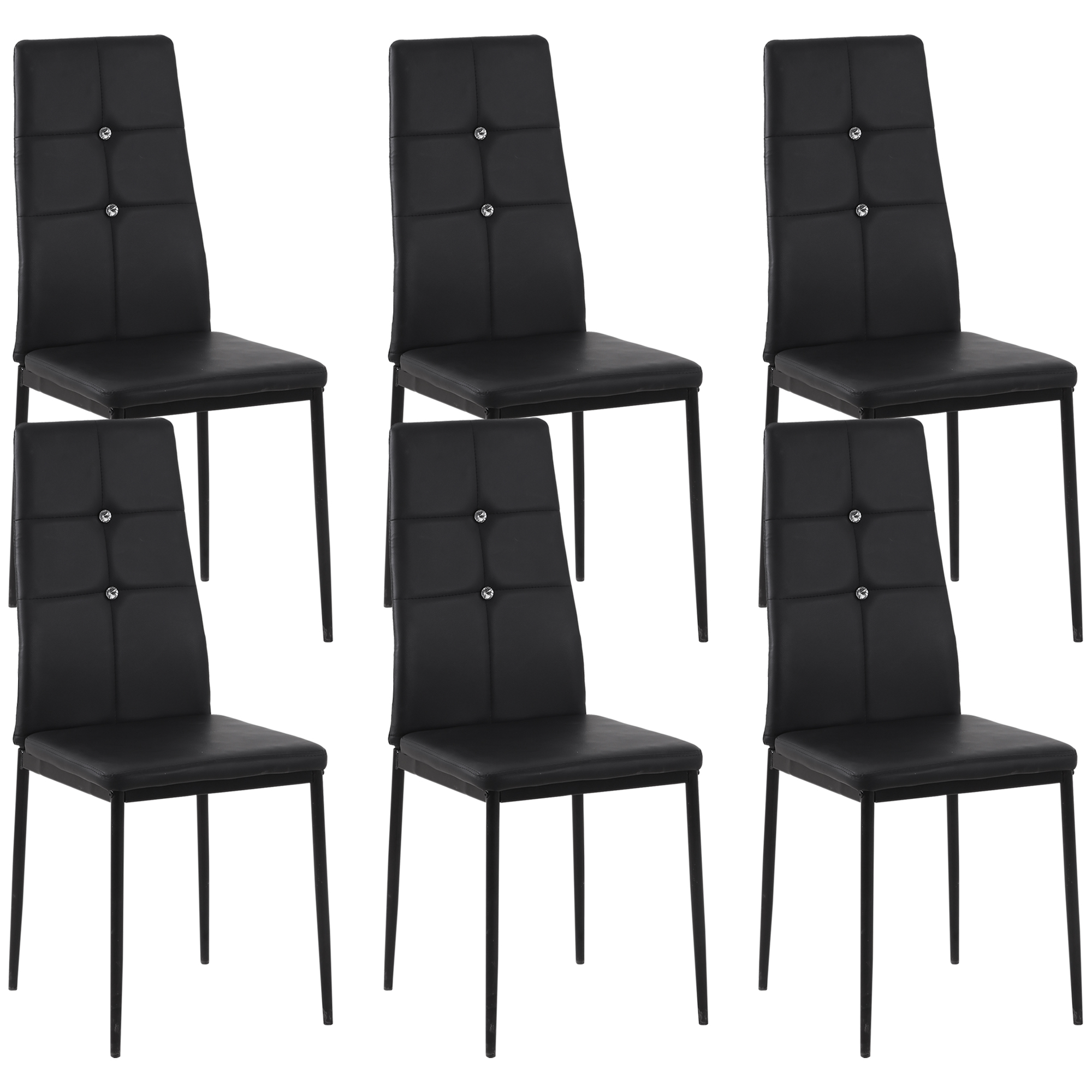 HOMCOM Joc de 6 Scaune de Dining Tapitate în PU cu Spătar Înalt cu Butoane și Picioare de Oțel Design Modern Negru | Aosom Romania