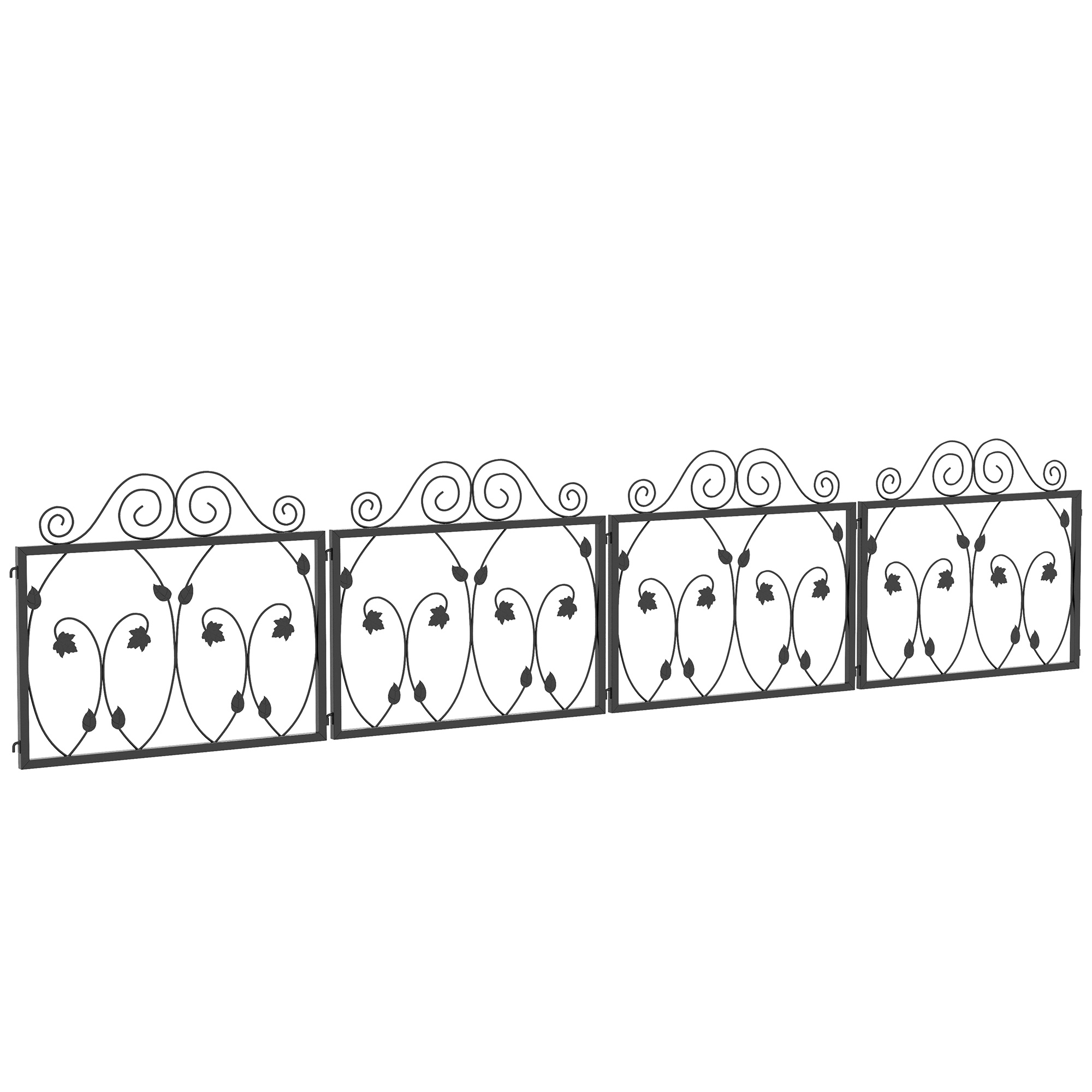Outsunny Garduri pentru Grădină Exterioară de 4 Panouri 57x47,5 cm Garduri Decorative de Grădină din Oțel cu Unghi Ajustabil Negru | Aosom Romania