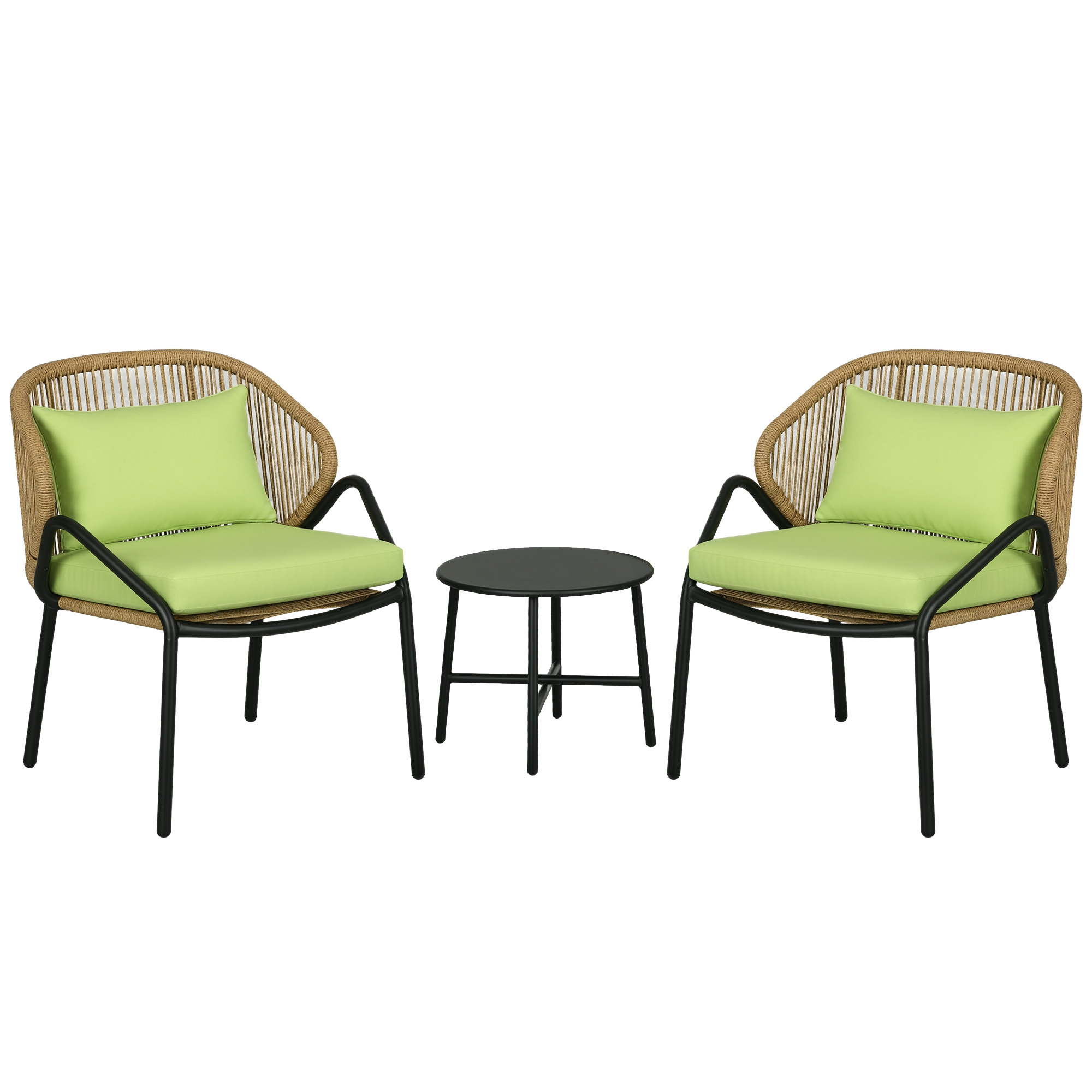 Outsunny Set de mobilier de terasă din ratan, 3 piese, cu perne pentru șezut și spate, ratan artificial, cadru metalic, Verde | Aosom Romania