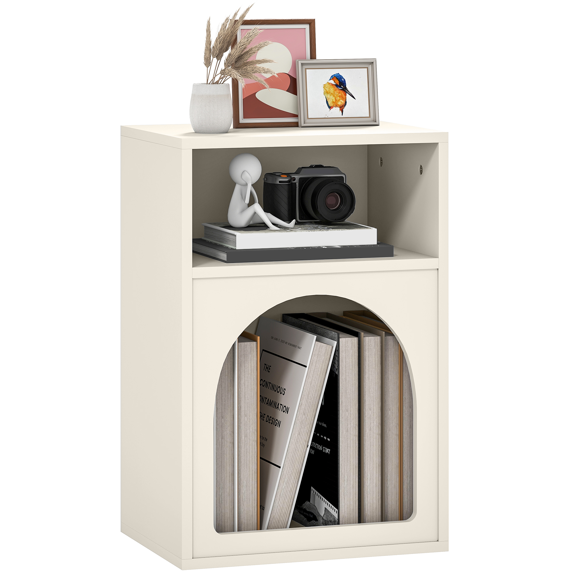 HOMCOM Noptieră Estel cu 2 Compartimente Deschise Model în Forma de Arc 40x30x60 cm Cremă | Aosom Romania
