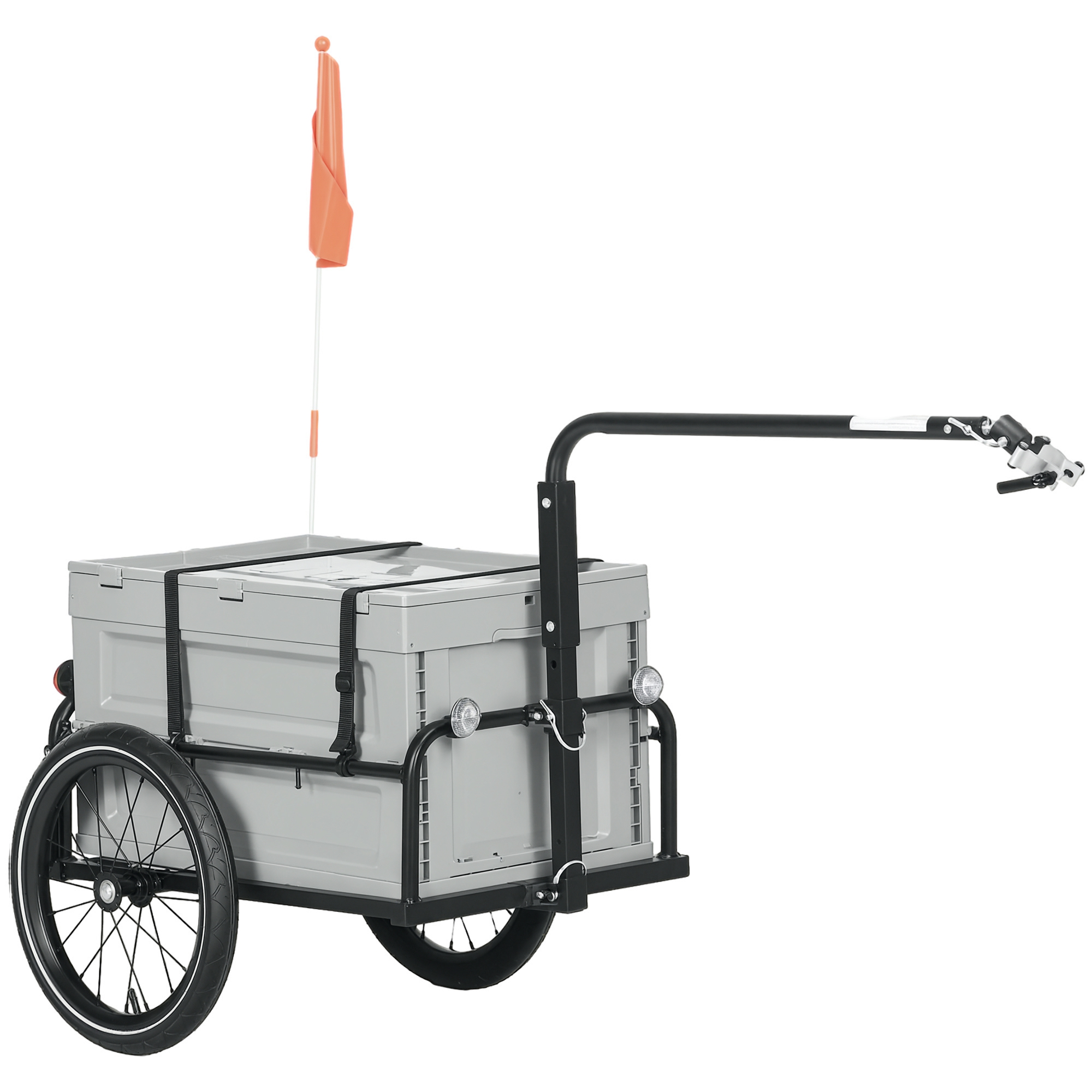 HOMCOM Remorcă pentru bicicletă cu cutie de depozitare detasabilă și pliabilă de 65L, reflectoare de siguranță, capacitate maximă 40KG, gri | Aosom Romania