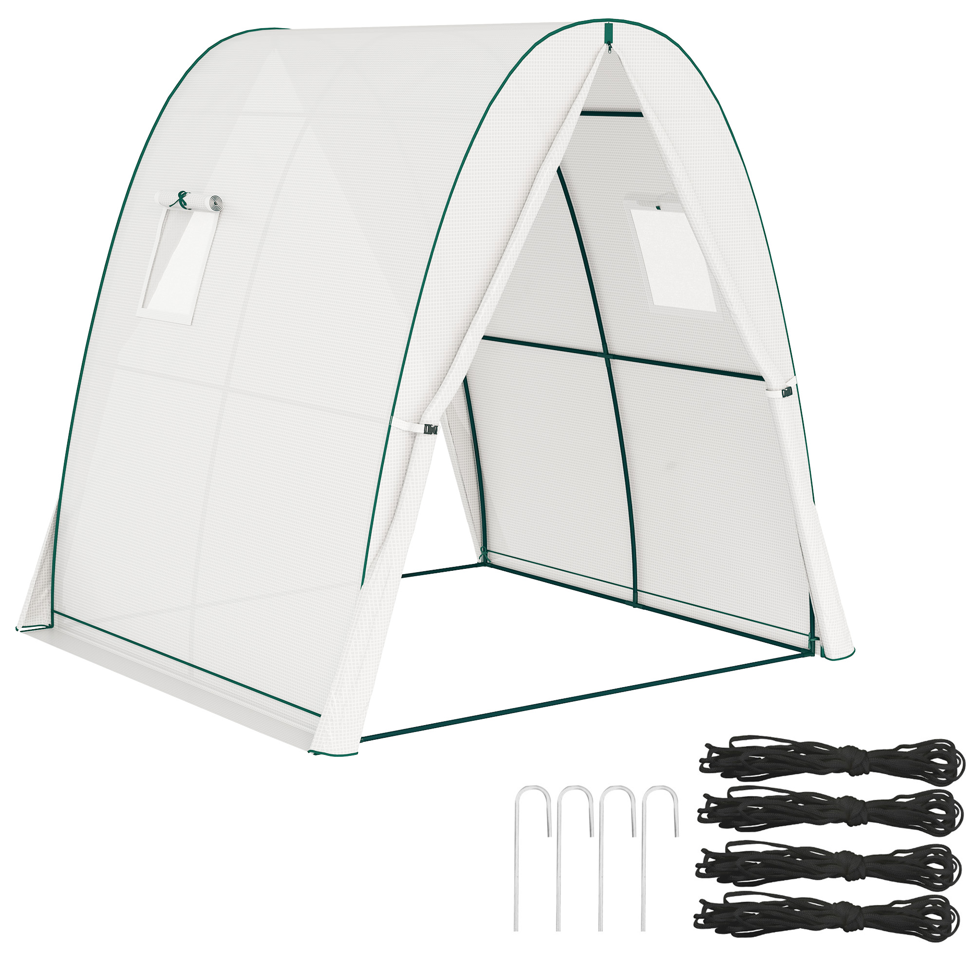 Outsunny Seră de grădină 1,8 x 1,8 x 2 m cu uși rulante și ferestre mari, seră tunel de grădină, alb | Aosom Romania