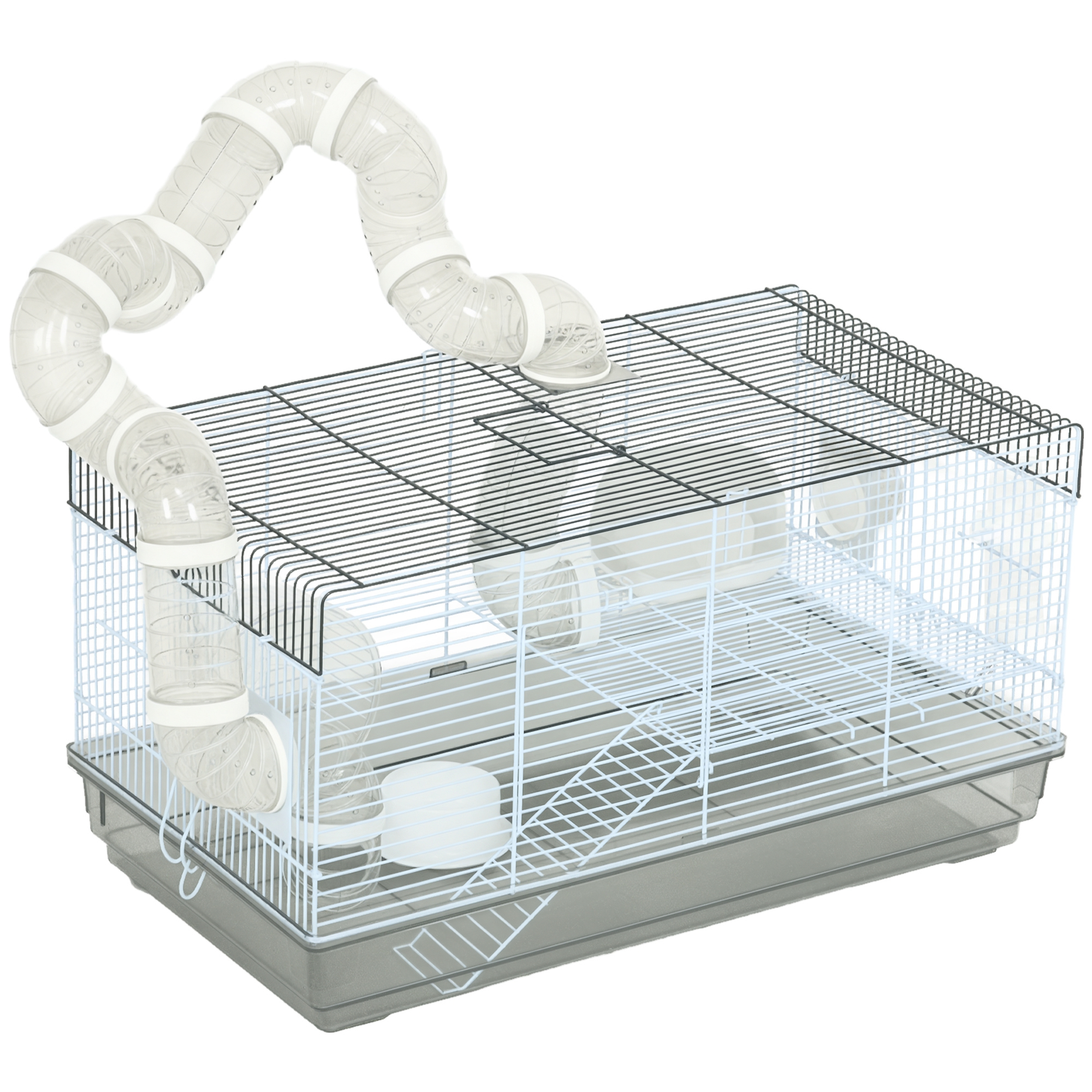 PawHut Cușcă hâmpster cu tuburi și accesorii incluse din oțel de 58 x 32 x 31 cm gri | Aosom Romania