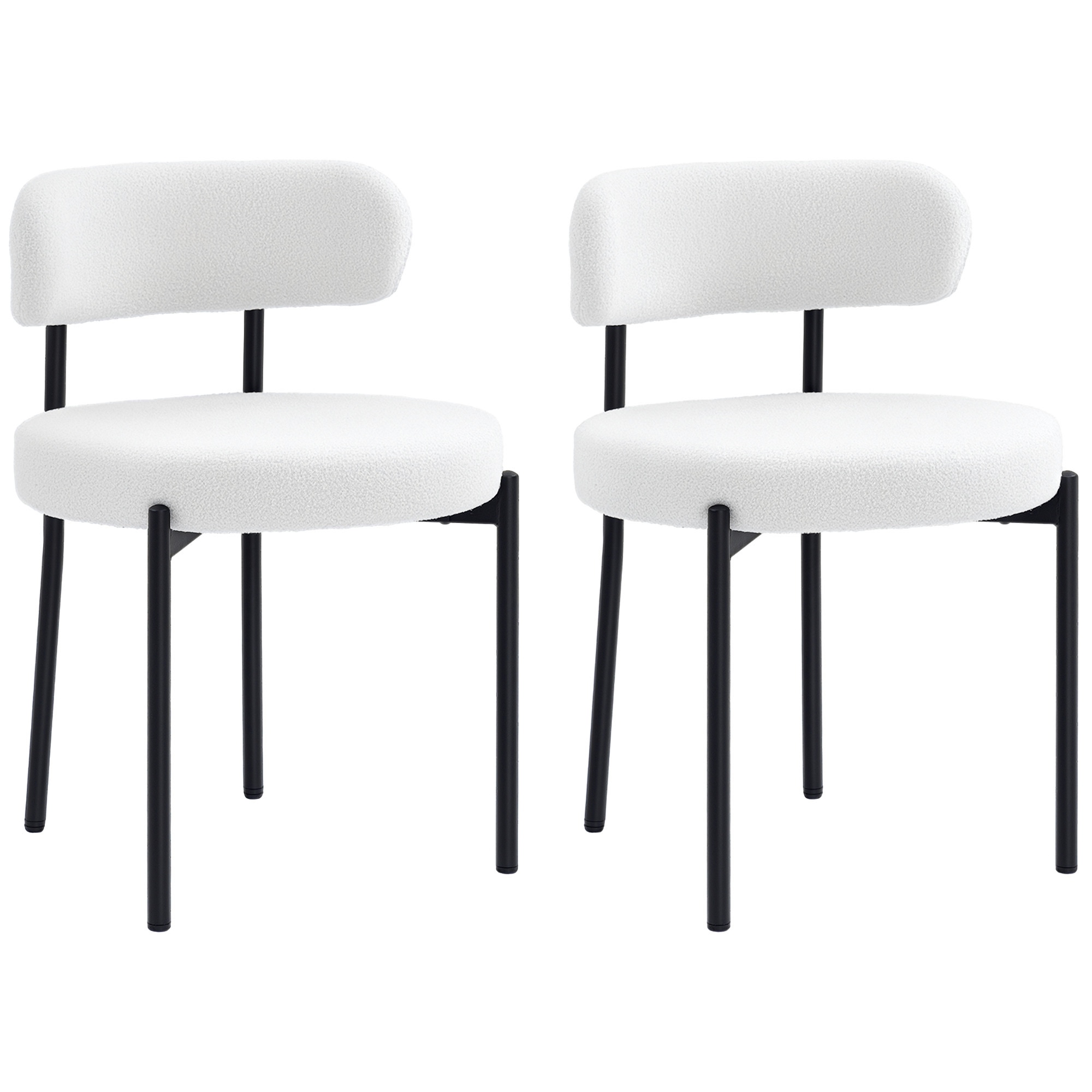 HOMCOM Set 2 scaune de dining, Captușire în Fleece, Scaune cu șezut captusit, Picioare din Metal, Crem | Aosom Romania