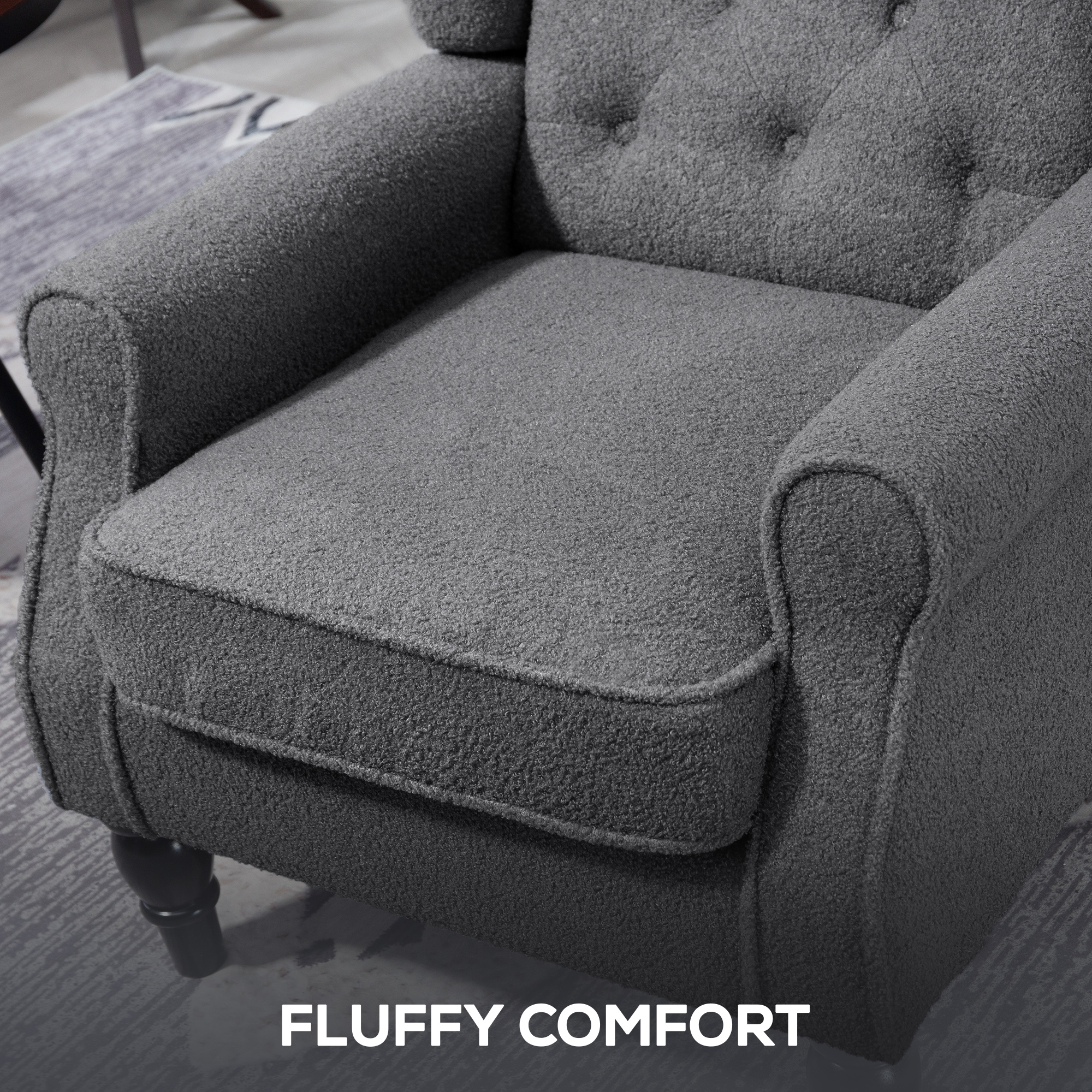 HOMCOM Teddy Fleece Retro Wingback Chair Grey 6