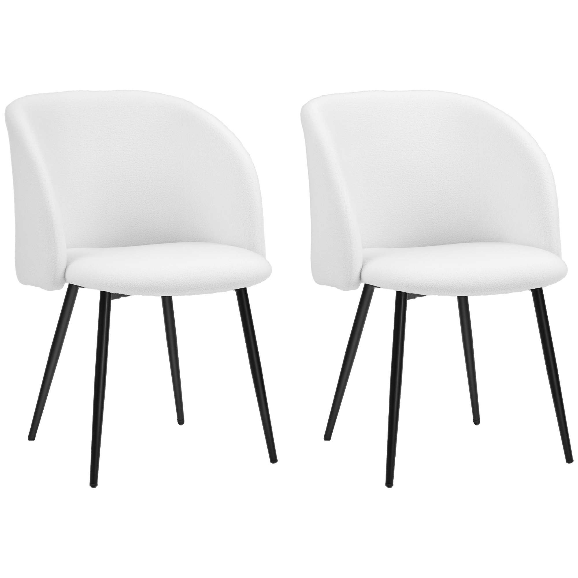 HOMCOM Set de 2 scaune de dining cu spătar din material textil cu efect de lână buclată picioroane din oțel 55 x 62 x 80 cm alb negru | Aosom Romania