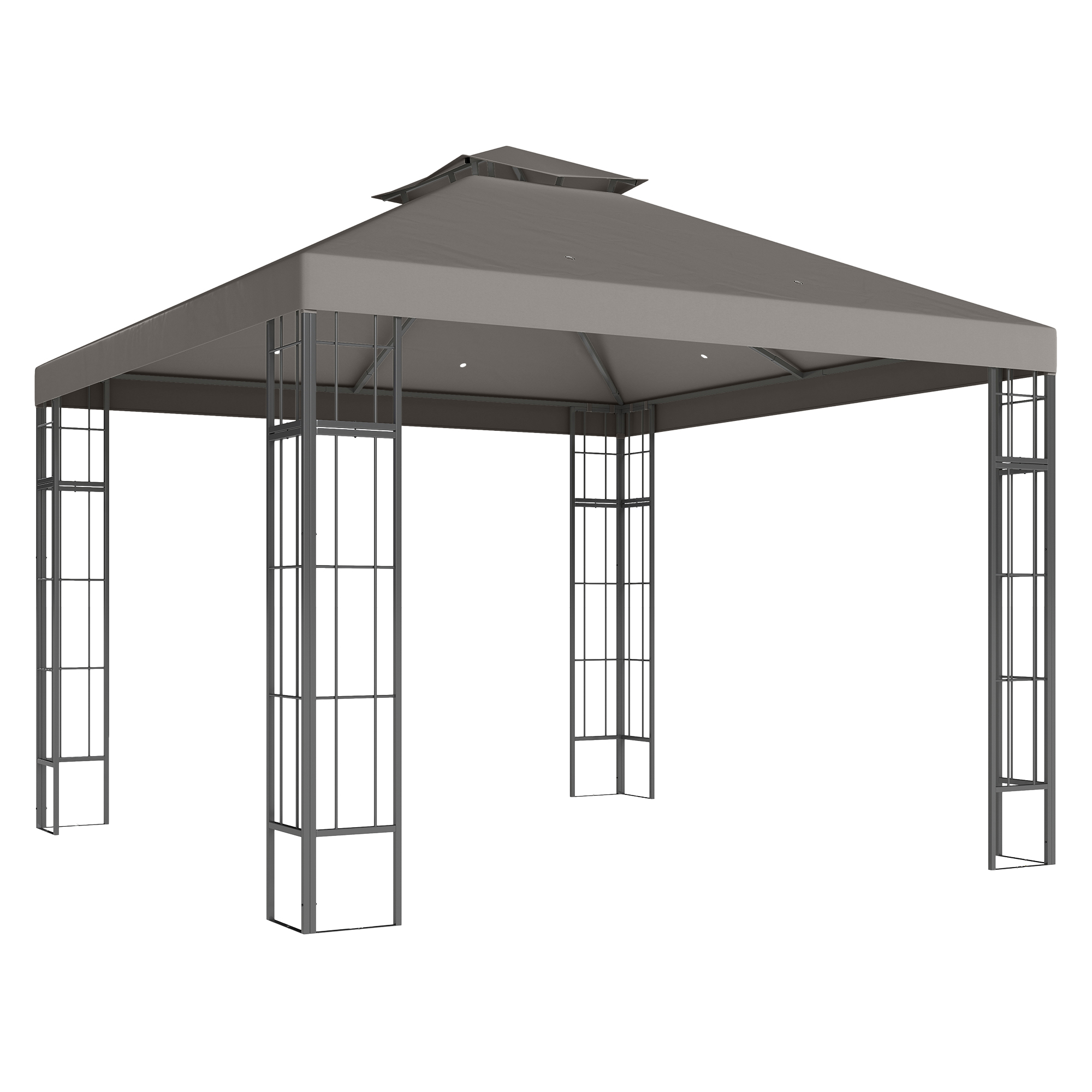 Outsunny Pavilion de grădină 3x3 m, Design cu acoperiș în două trepte, Protecție UV30+, Rezistent la UV, Protecție solară, Cadru metalic, Gri închis | Aosom Romania