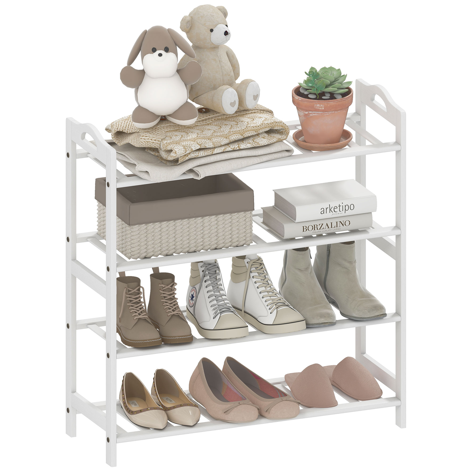 HOMCOM Raft pentru Pantofi din Bambus pentru 12 Perechi de Pantofi pentru Intrare Hol Dormitor 67,5x24,7x72 cm Alb | Aosom Romania