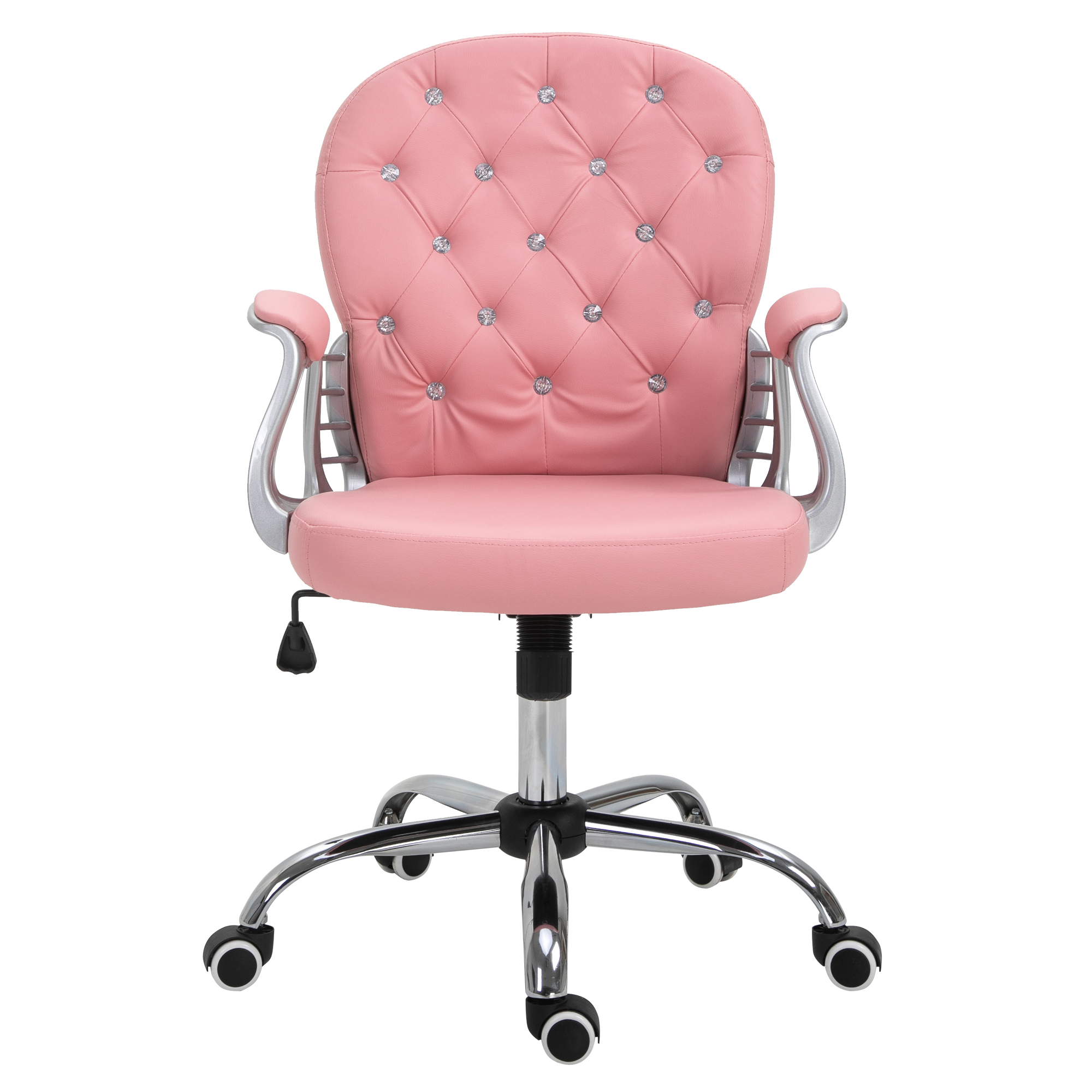 Vinsetto Fotoliu de birou, Ergonomic Fotoliu de birou cu Suport pentru Brațe, Spătar Căptușit, Reglabil în Înălțime Fotoliu de calculator cu Piele Ecologică, Scaun Rotativ pentru Acasă sau Birou, Roz | Aosom Romania