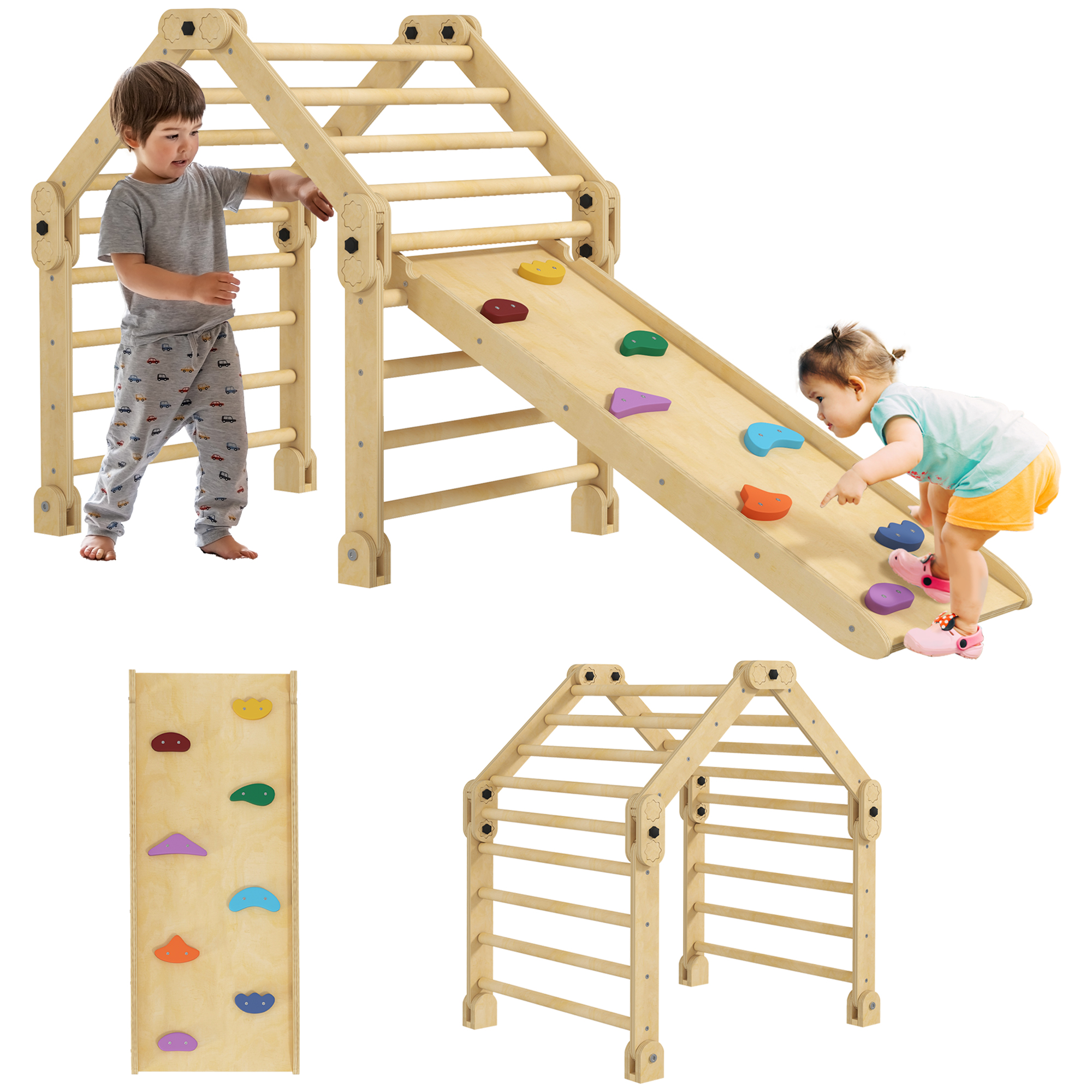 AIYAPLAY 3 în 1 Echelle d\'escalade cu tobogan rampă, jucărie de cățărare pliabilă pentru copii 18-48 luni încărcare 50 Kg | Aosom Romania