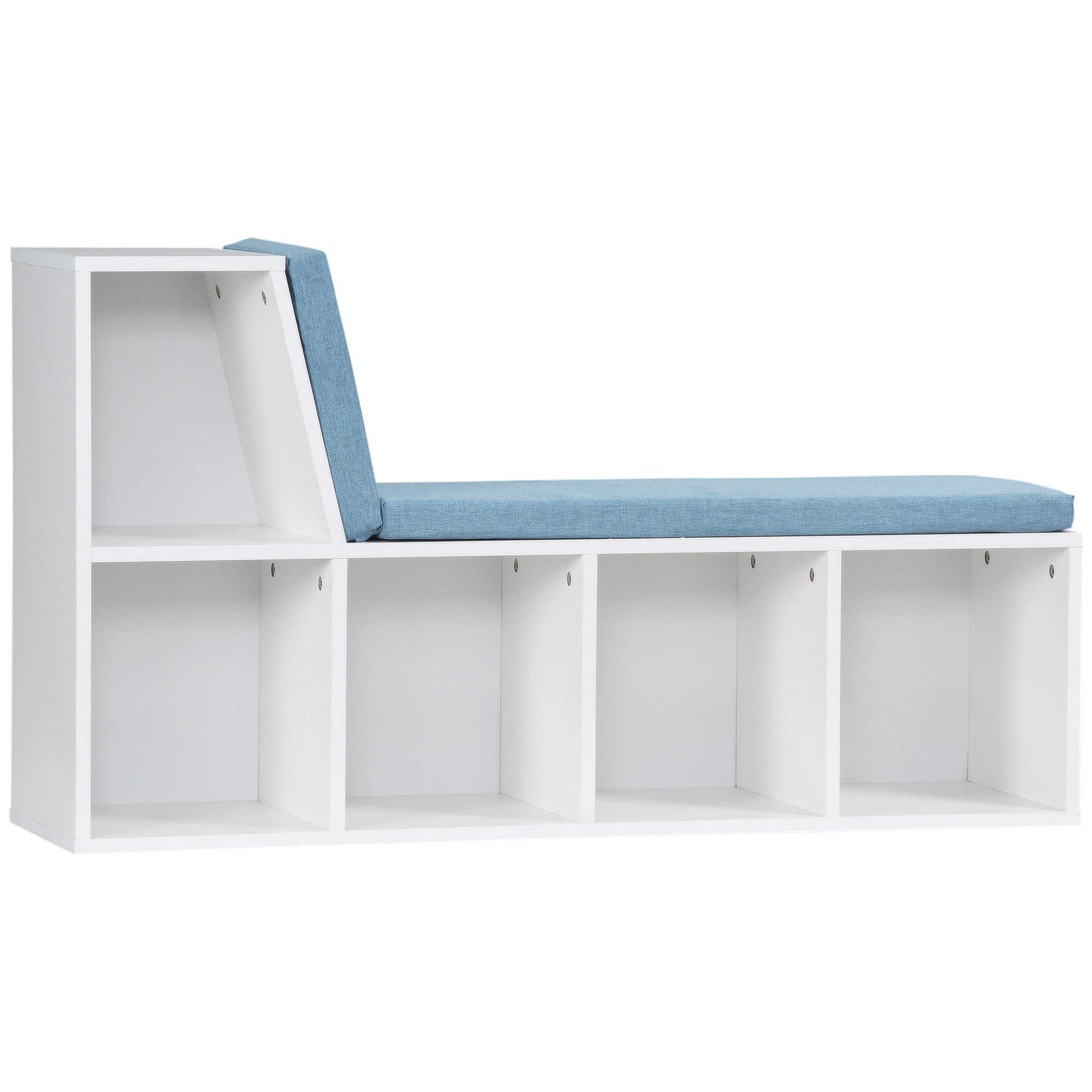 HOMCOM Biblioteca banc 2 in 1 cu 5 compartimente de depozitare si 2 perne 108 x 30 x 60 cm alb albastru | Aosom Romania
