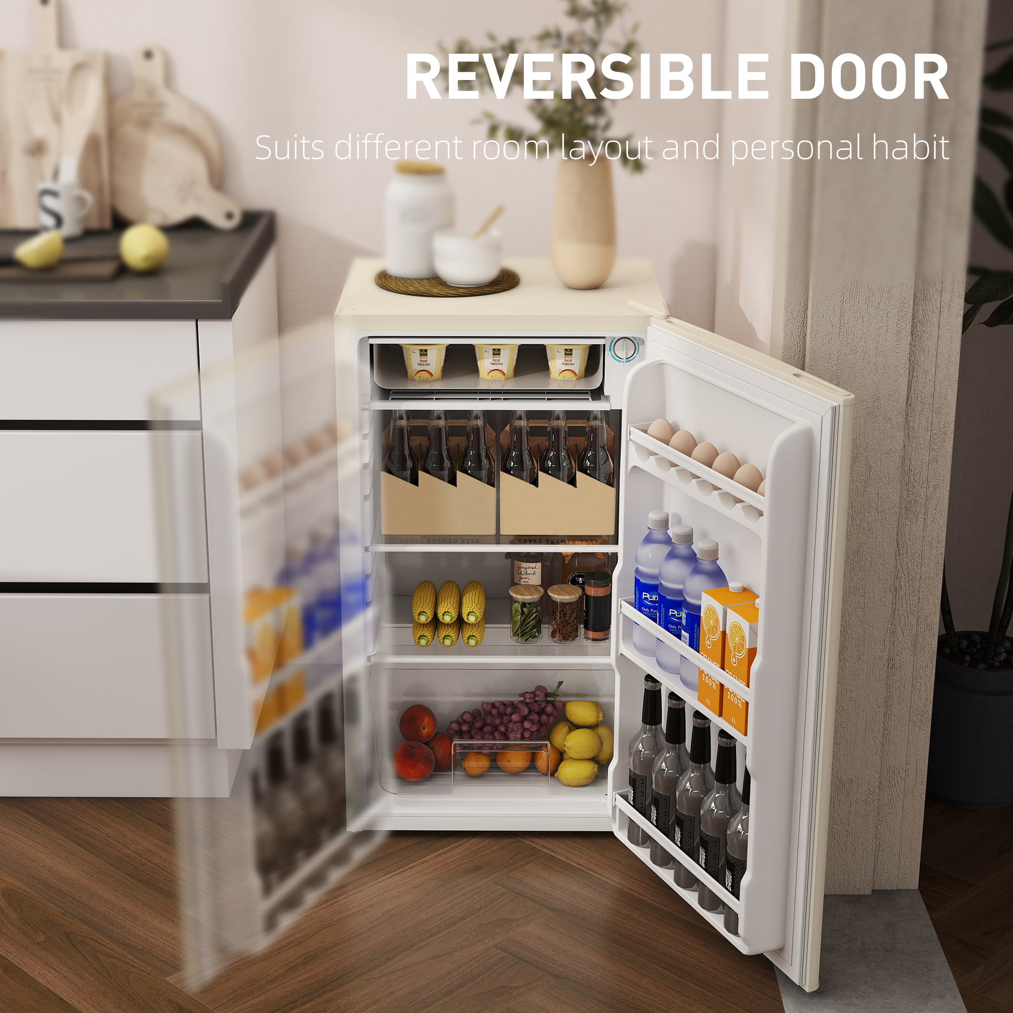 HOMCOM 91 Litre Freestanding Under Counter Fridge Freezer, Small Fridge with Chiller Box, Adjustable Thermostat, 47.5cm Wide, Beige 7