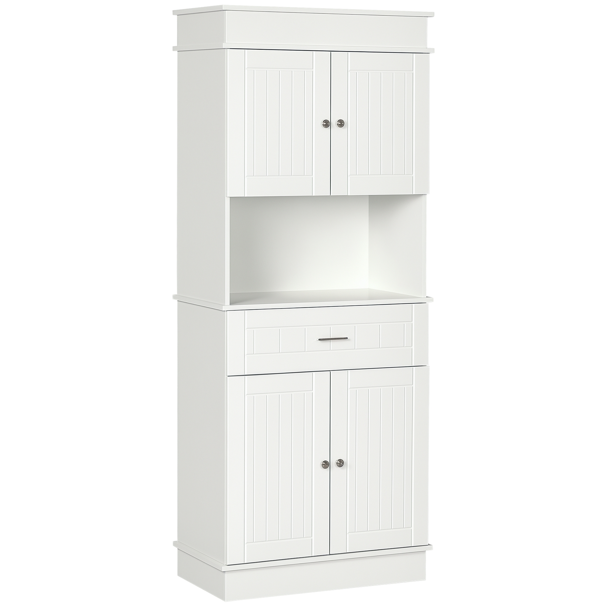 HOMCOM Bufetă de Bucătărie Aramărie de Bucătărie contemporană Multi-Rangement 4 Uși sertar Glisant și Blat de Lucru dim. 74L x 39l x 183H cm Lemn Alb | Aosom Romania