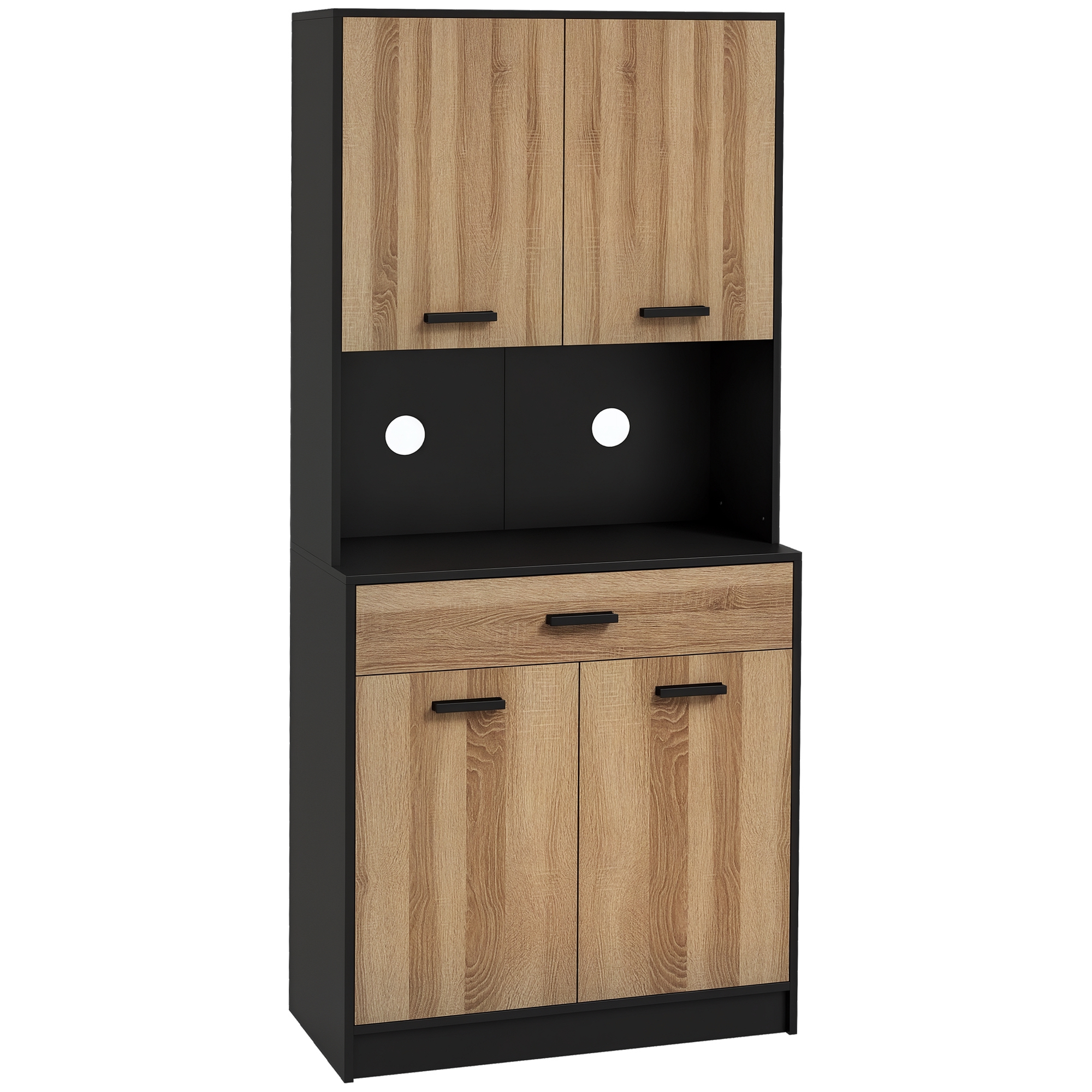 HOMCOM Bufet de bucătărie Dulap de depozitare, 2 dulapuri 4 uși 1 sertar, pasaje pentru cabluri 80L x 40P x 180H cm | Aosom Romania