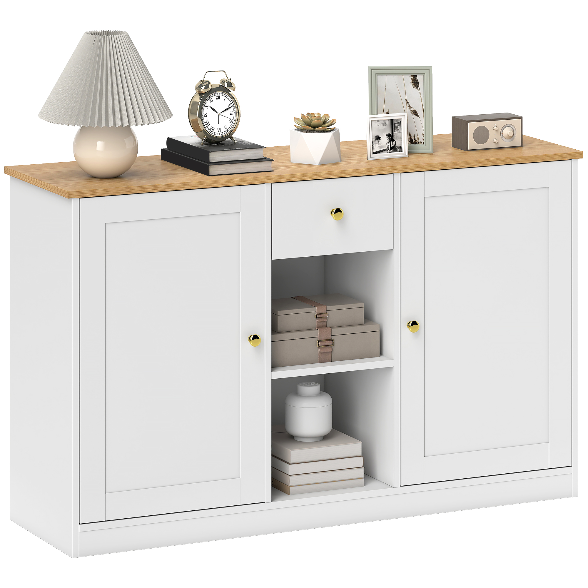 HOMCOM Comodă de bucătărie, Sideboard cu Sertar, Dulapuri, Rafturi, Span, Alb | Aosom Romania
