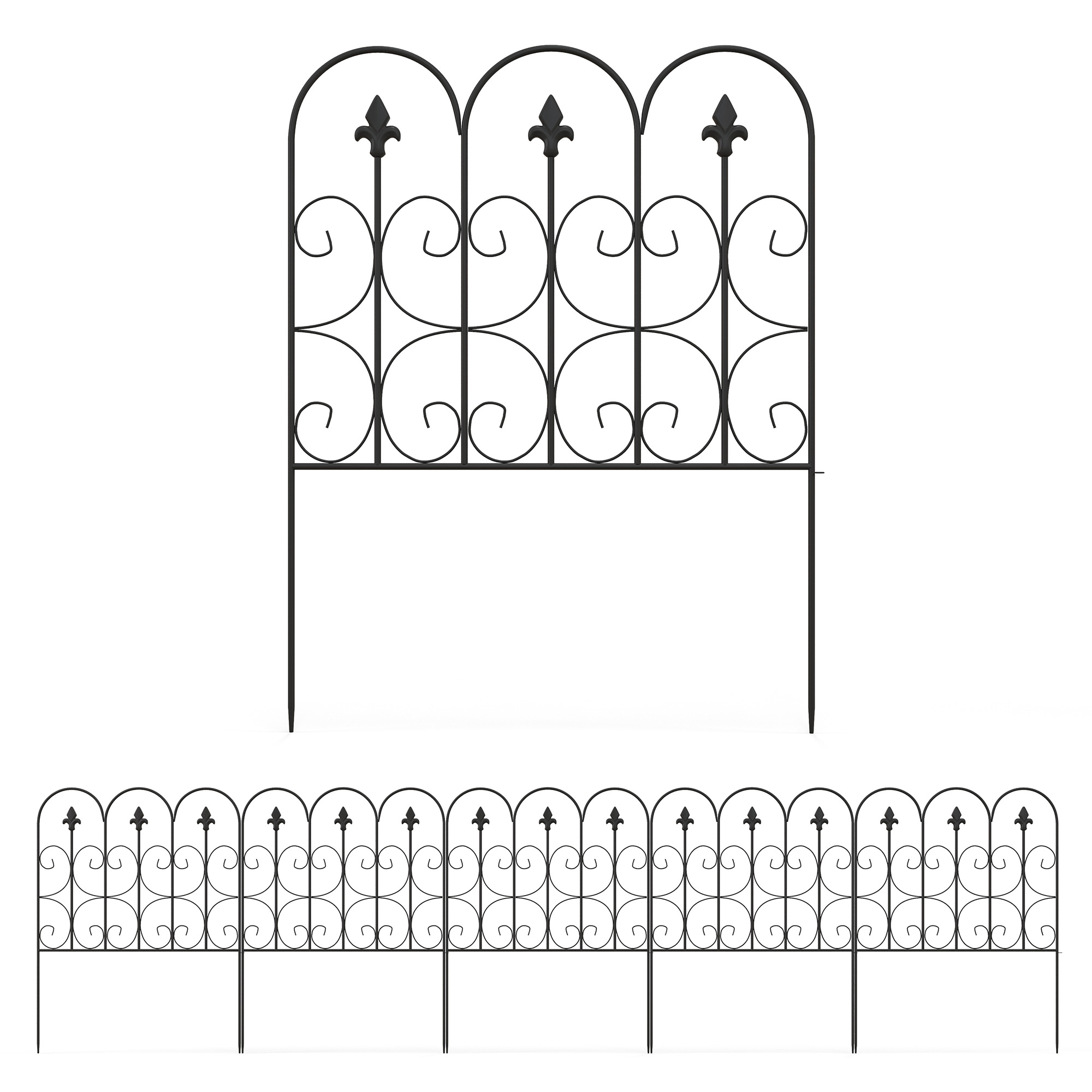 Outsunny Set de 5 garduri de grădină decorative din sârmă metalică antirugină pentru exterior, negru | Aosom Romania