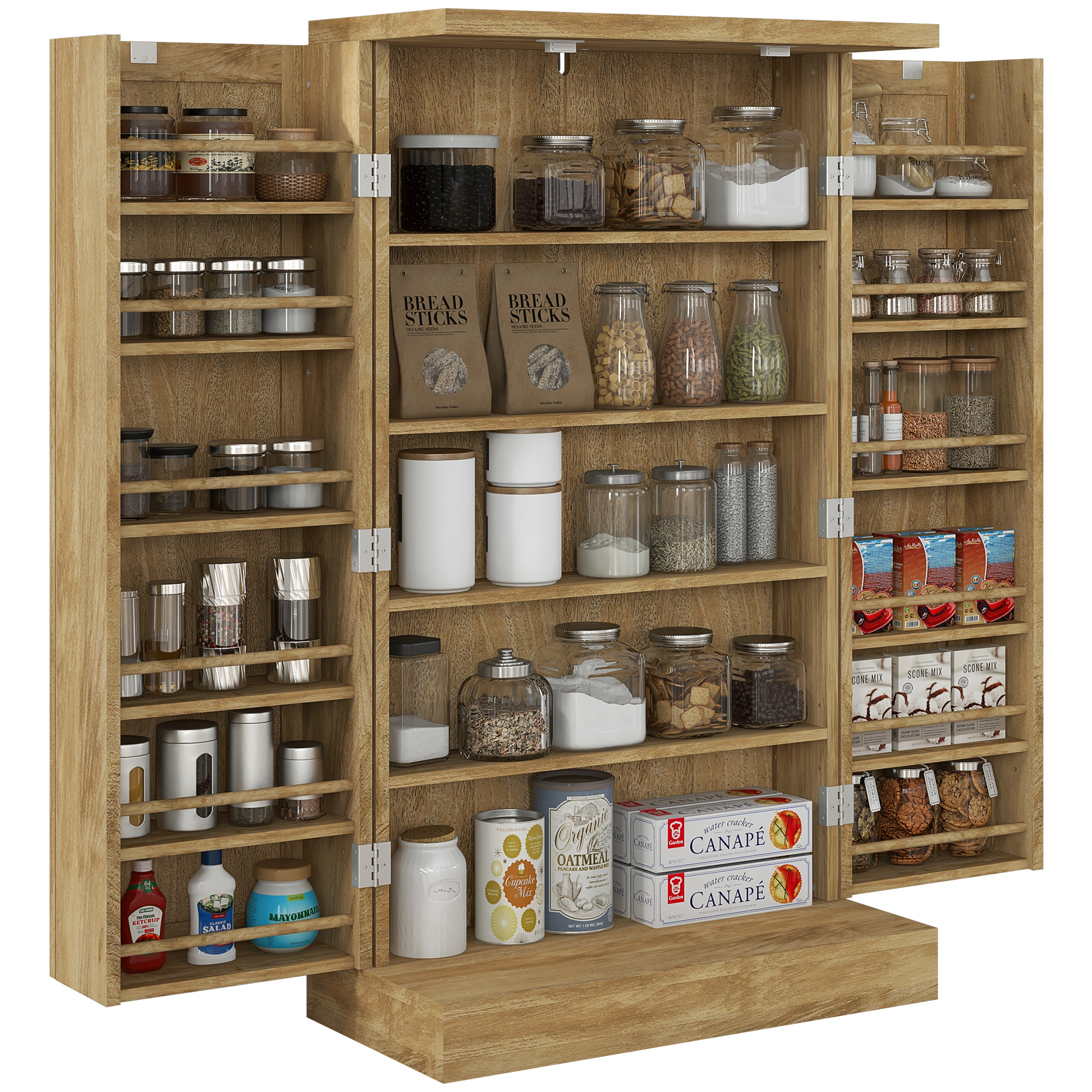 HOMCOM Bufet de bucătărie mobilier de bucătărie de depozitare cu 12 rafturi la uși rafturi reglabile 60 x 30 x 104 cm efect lemn natural | Aosom Romania