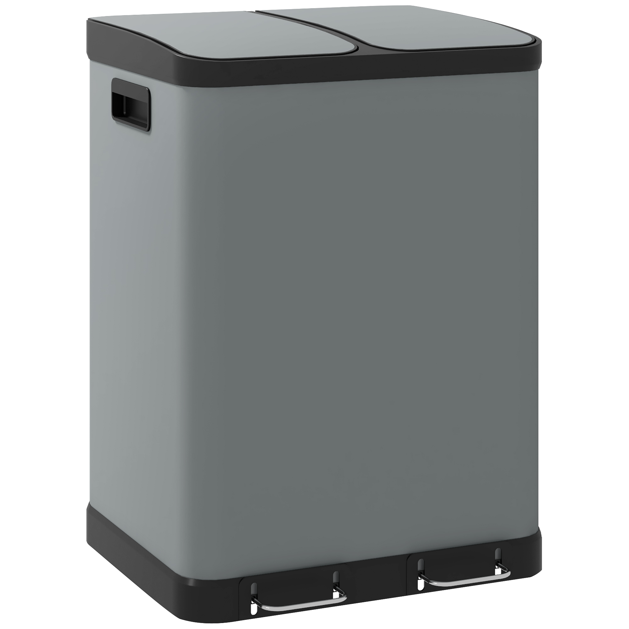HOMCOM Coș de gunoi dublu, 2 x 30L, rezistent la amprente, Pedală, tăvi interioare detașabile, Gri | Aosom Romania