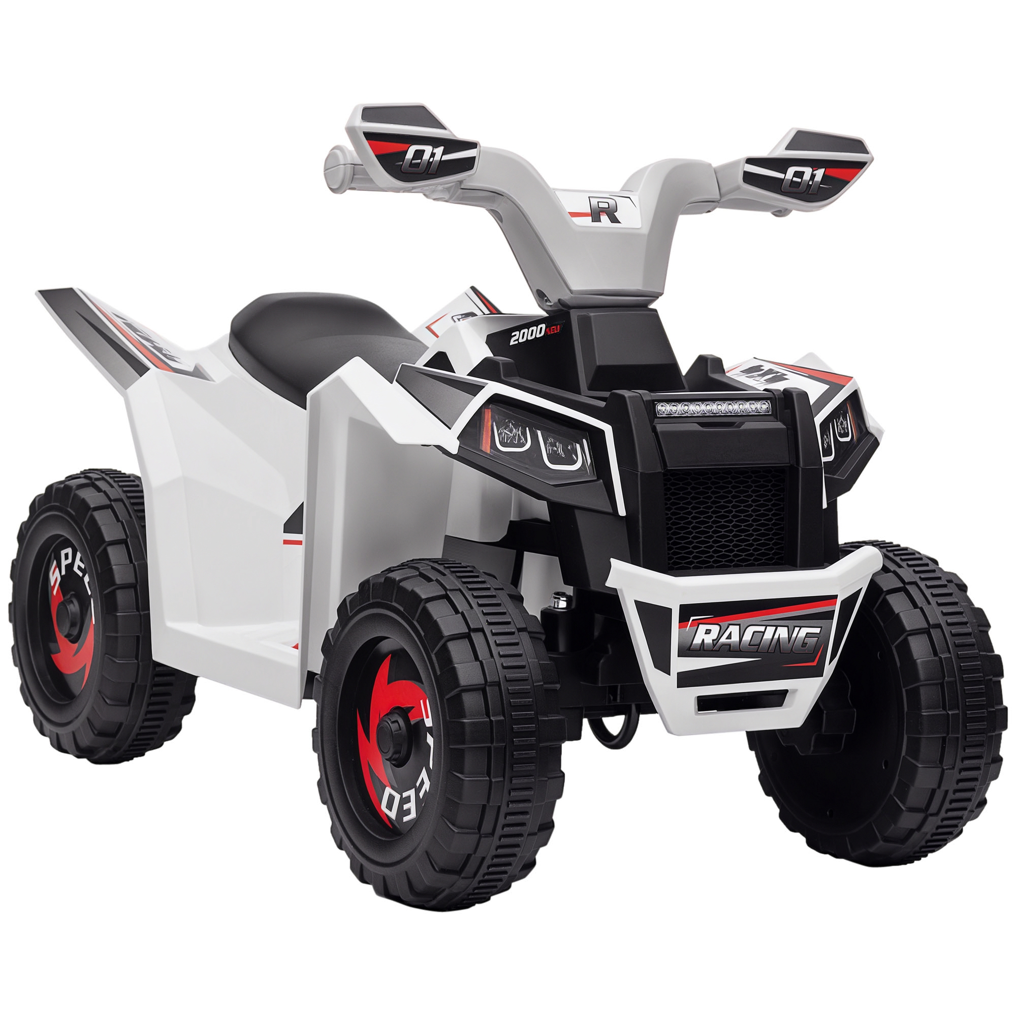 HOMCOM Quad electric pentru copii vehicul cu baterie 6V cu mers înainte și înapoi 70L x 41,5l x 48,5H cm Alb | Aosom Romania