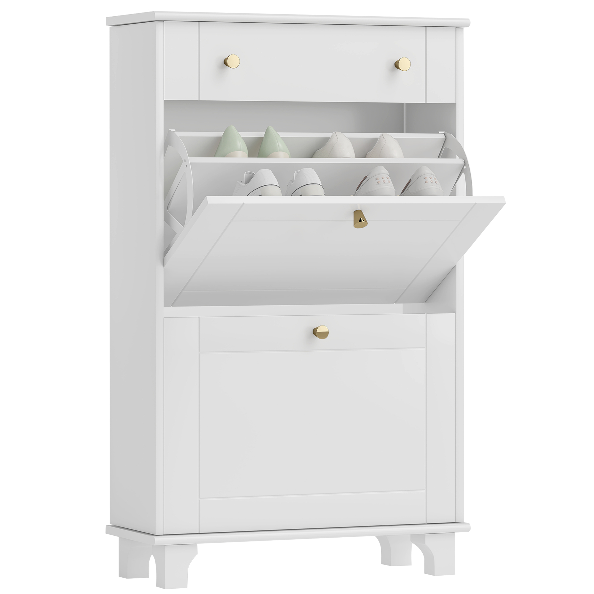 HOMCOM Dulap Pantofi de intrare îngust cu sertare cu uși basculante și raft ajustabil, 60 x 23,5 x 98,5 cm, alb | Aosom Romania