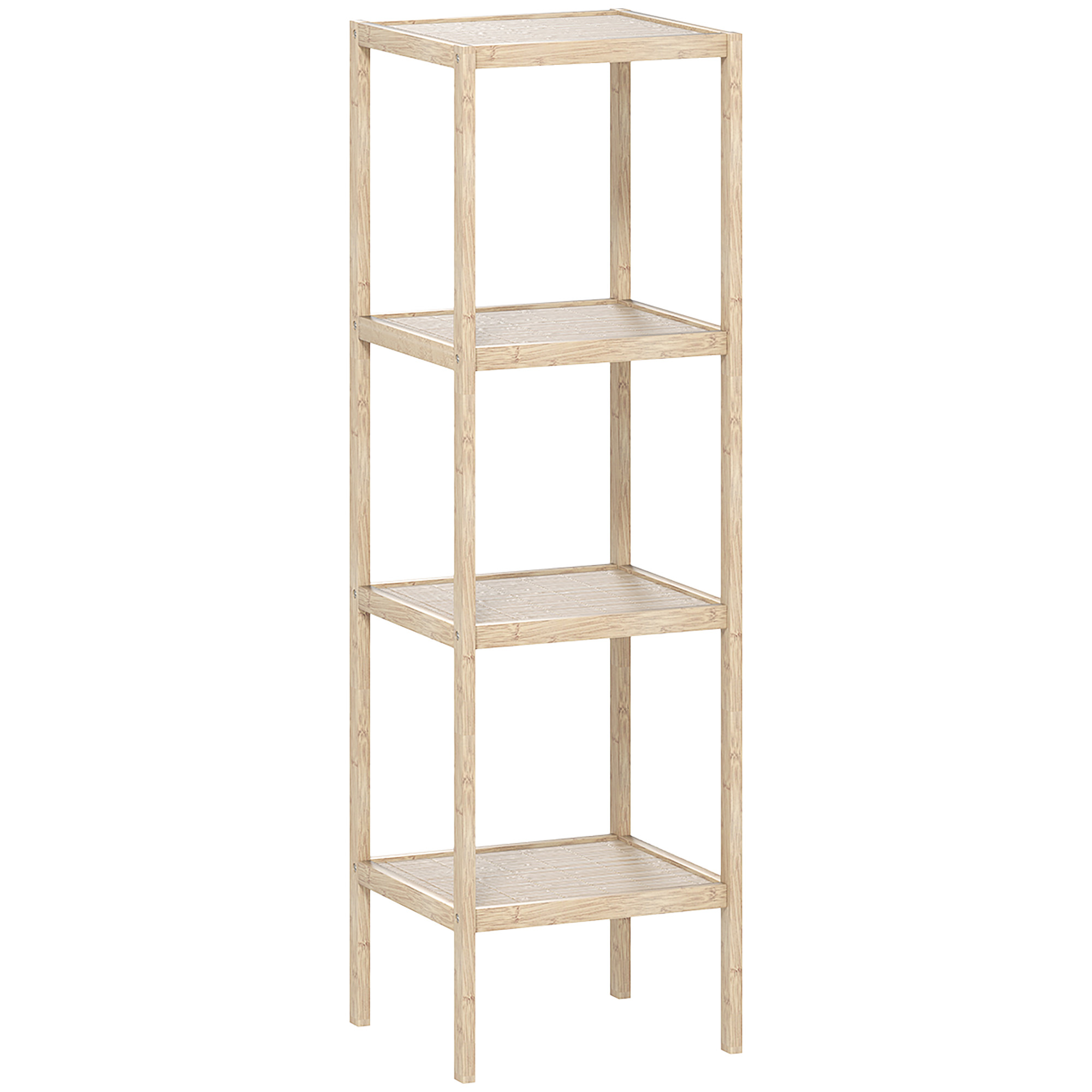 HOMCOM 4-Tier Bamboo Bathroom Storage Shelves, Freestanding Storage Shelving Unit, Multifunctional Display Plants Stand Shelf Rack Organiser, Natural