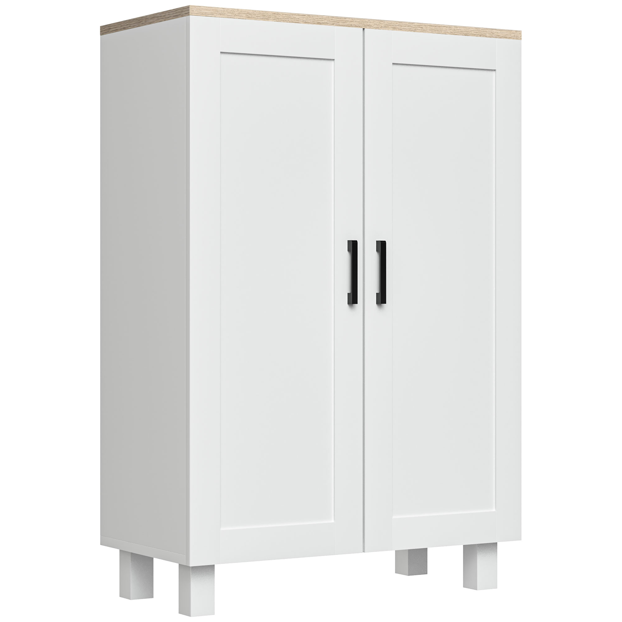 HOMCOM Mobilier Auxiliar Modern cu 2 Uși Raft Reglabil și Bază Înălțată pentru Living Bucătărie Sufragerie 60x30x90 cm Alb | Aosom Romania