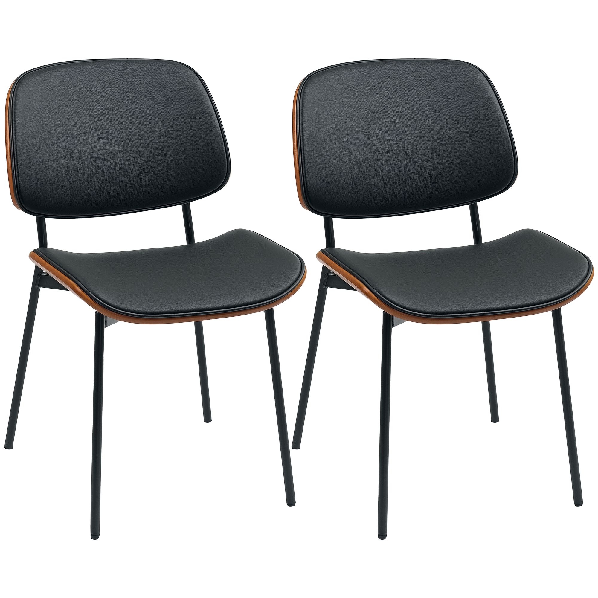 HOMCOM Set de 2 scaune de dining, stil retro clasic, cadru din lemn curbat, pentru living, dormitor, bucătărie, negru | Aosom Romania