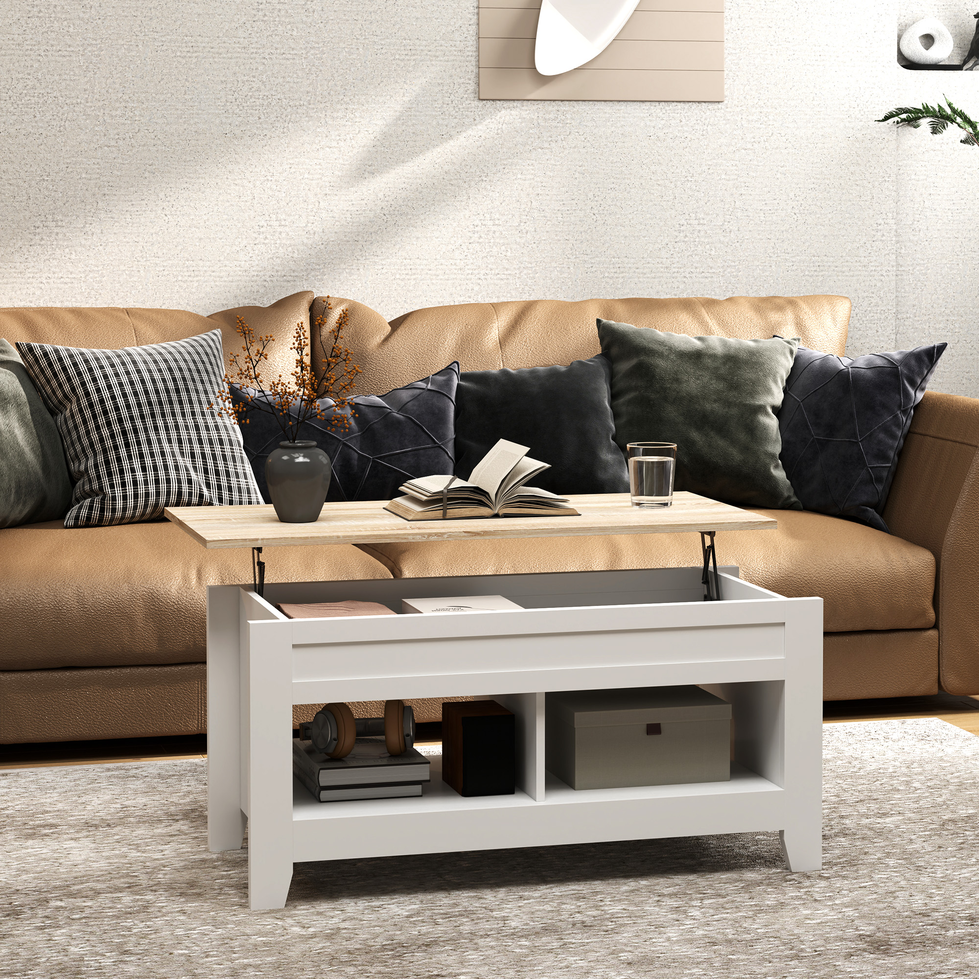 HOMCOM Couchtisch mit klappbarem Tablett, Wohnzimmertisch mit Regalen und v günstig online kaufen