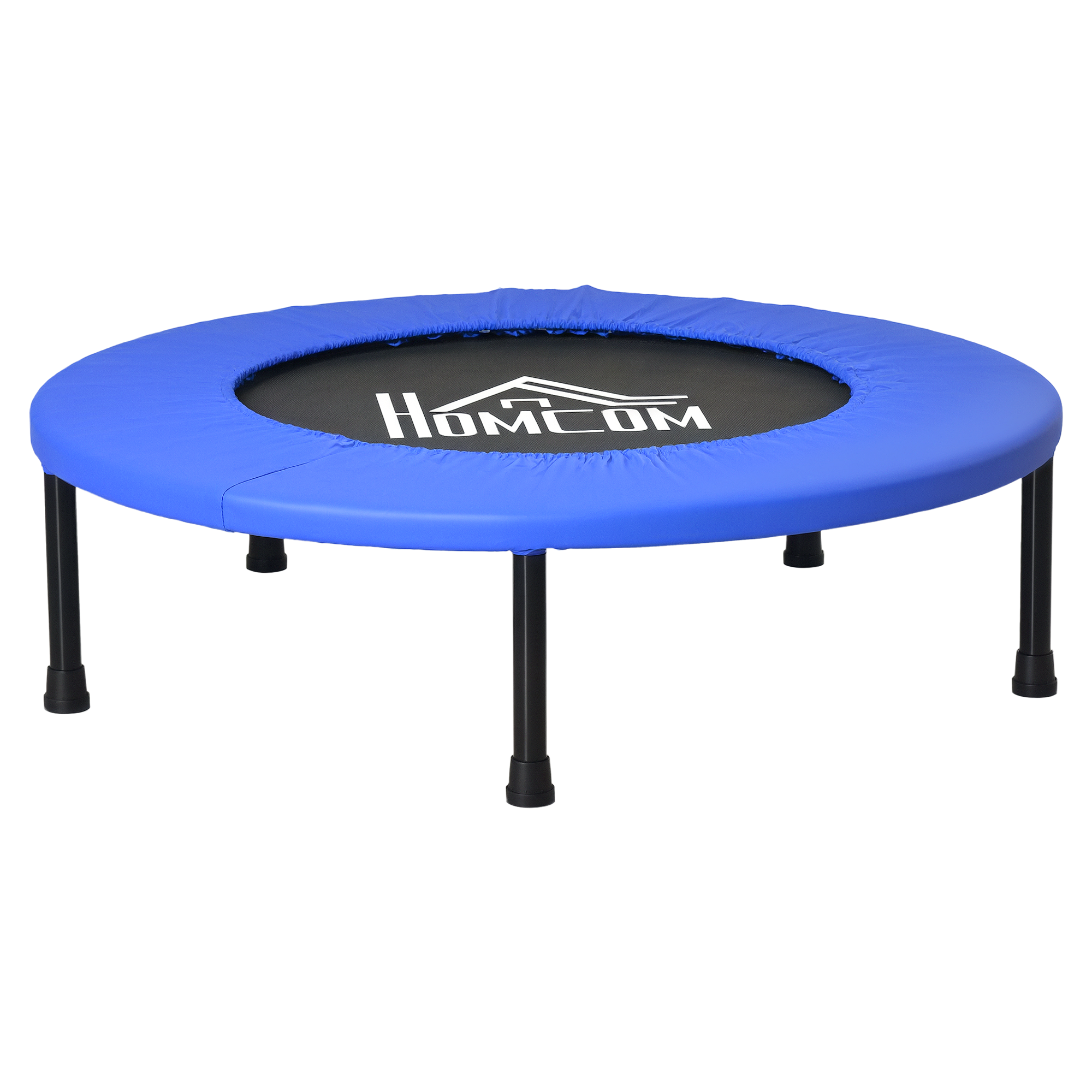 HOMCOM Trambulină Fitness Ø81 cm, Trambulină din Oțel cu Protecție de Margine și 28 de Arcuri pentru Exerciții în Interior și Exterior, Suportă 100 kg, 81x81x22,5 cm, Negru și Albastru | Aosom Romania