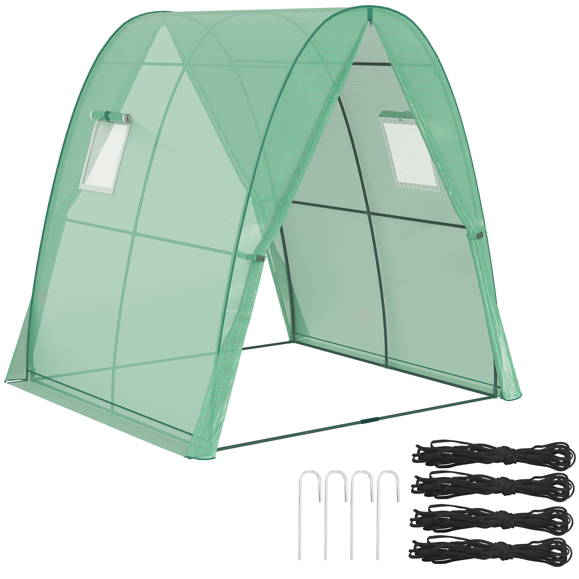Outsunny Sera cu Arc, Saci de nisip și Acoperiș din Plastic, 2 Uși Glisante, Ferestre din Plasă, portabil, 1,8 x 1,8 x 2 m, Verde | Aosom Romania