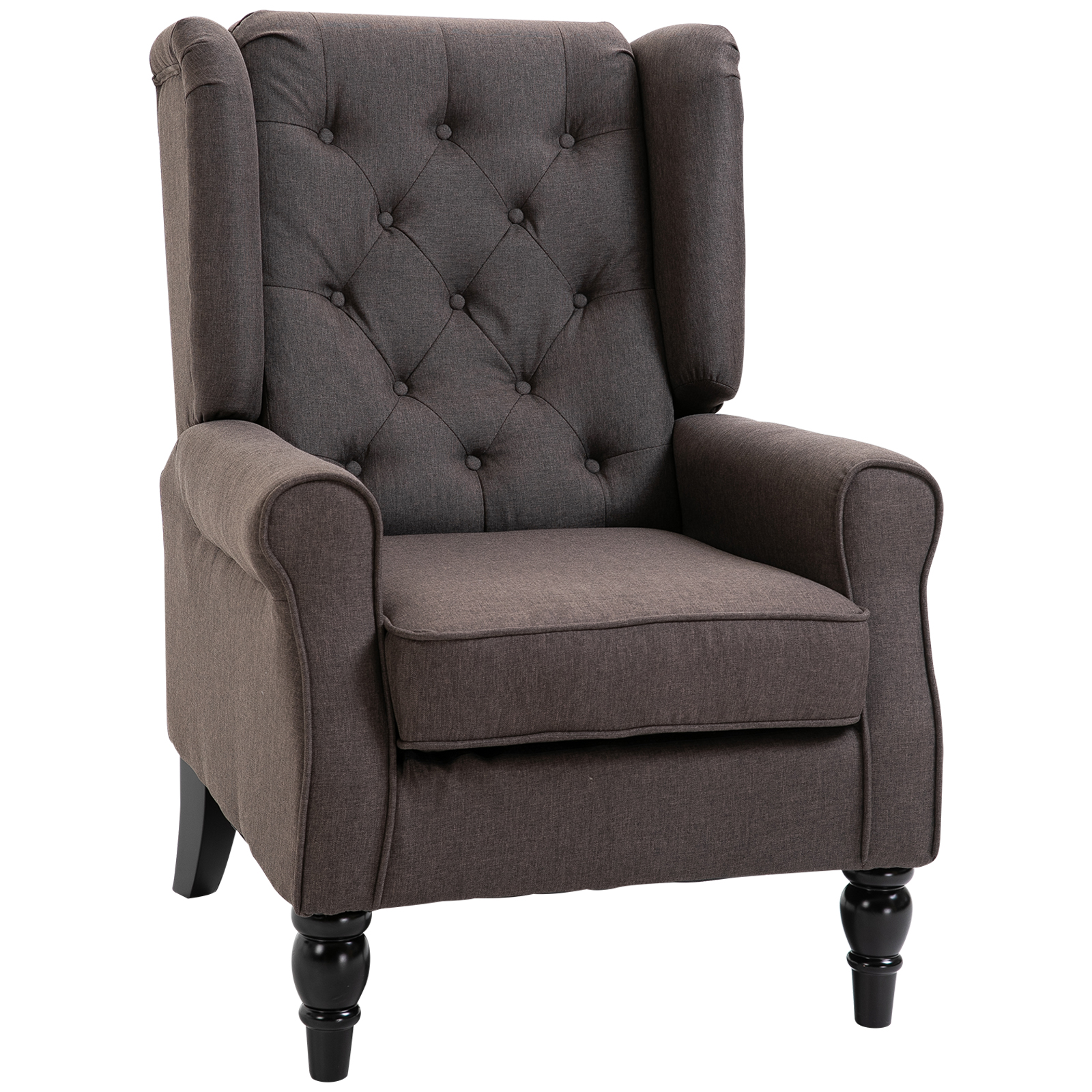 HOMCOM Fauteuil de salon capitonné avec assise large, pieds en bois, style classique, grand confort, 74 x 86 x 102 cm, marron