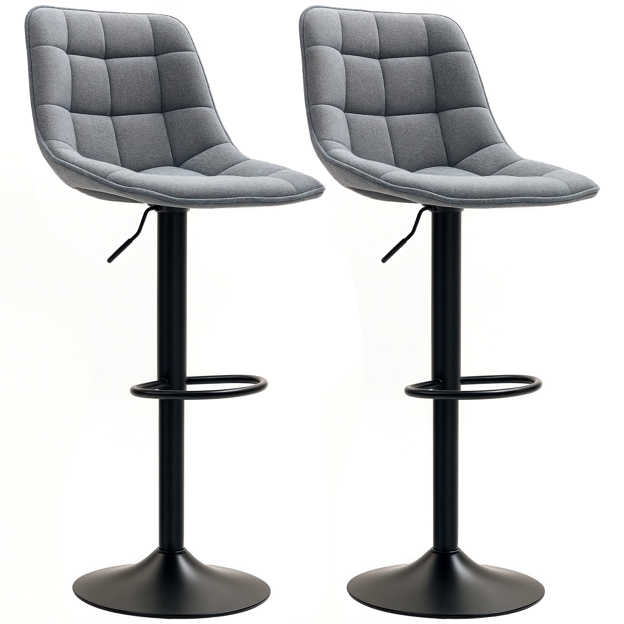 HOMCOM Scaun de bar modern, set de 2 scaune rotative cu spătar, reglabil pe înălțime, cu suport pentru picioare, tapițat, Gri închis | Aosom Romania