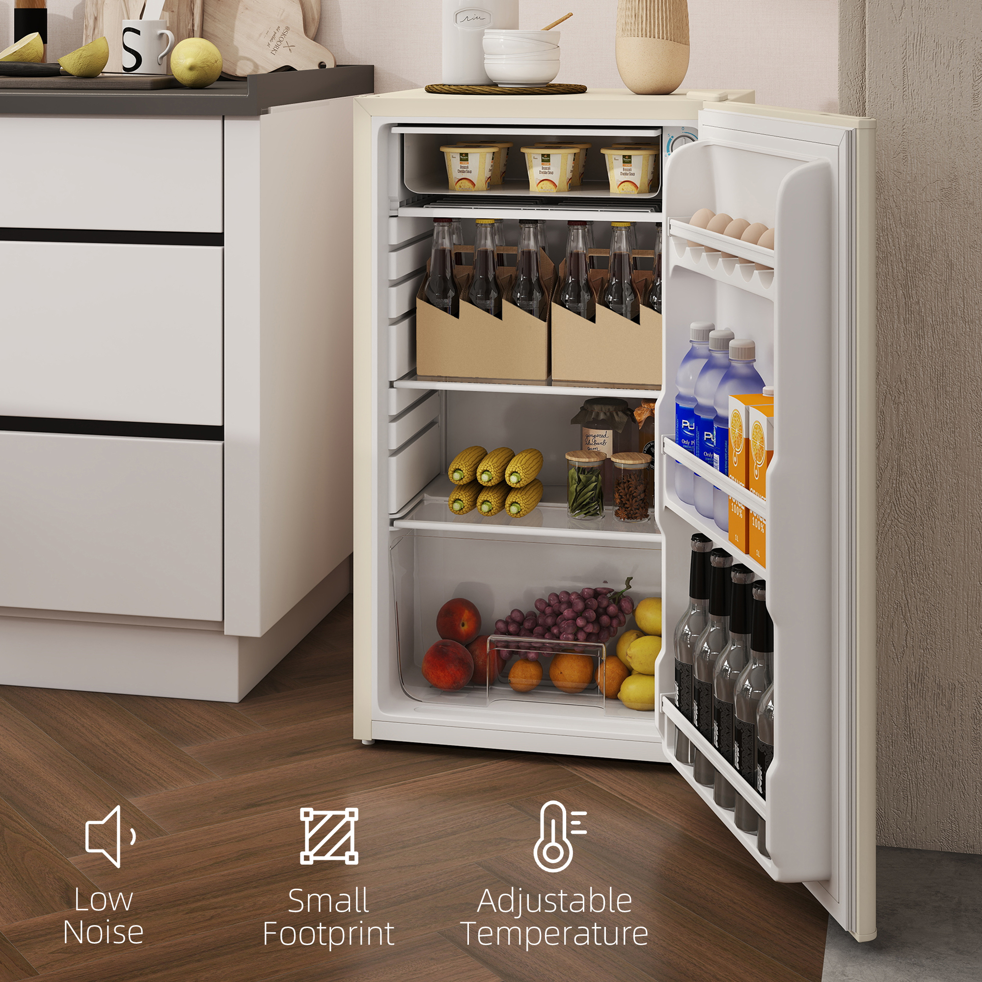 HOMCOM 91 Litre Freestanding Under Counter Fridge Freezer, Small Fridge with Chiller Box, Adjustable Thermostat, 47.5cm Wide, Beige 8