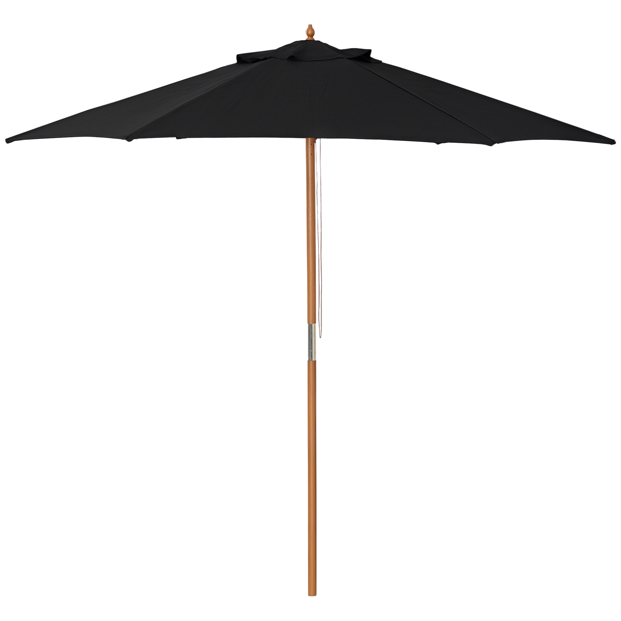 Outsunny Umbrelă de soare Ø 250 cm, umbrelă de balcon cu mecanism de tragere cu sfoară, umbrelă de plajă din bambus rezistent la vânt, umbrelă de piață pentru balcon terasă grădină, Negru | Aosom Romania